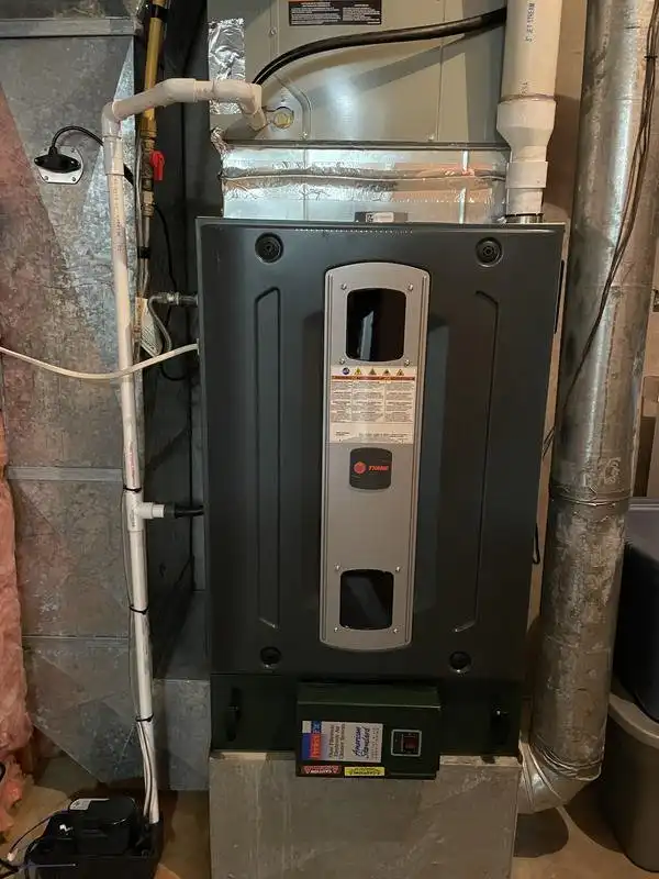 High-efficiency Trane furnace installed in a Los Angeles area basement.