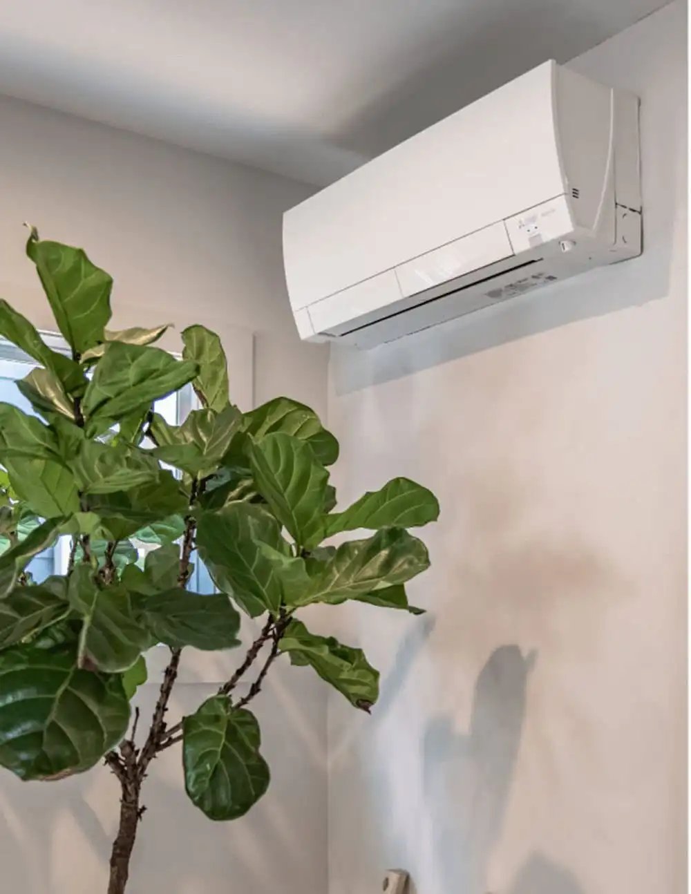 High-efficiency ductless mini-split air conditioning unit in a Los Angeles home.