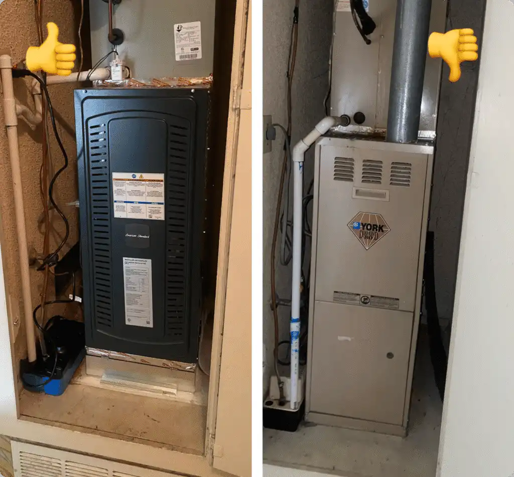 Modular air handler unit in a closet, heating and cooling equipment installation in Los Angeles.