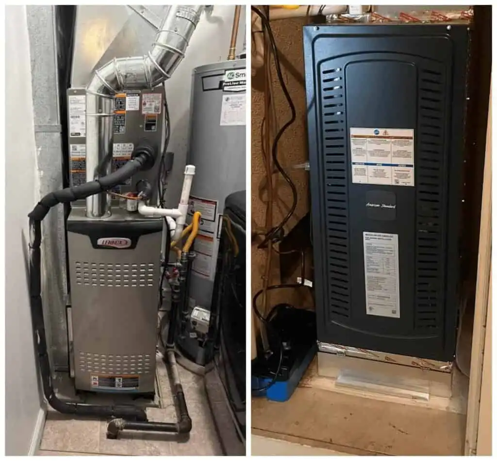 High-efficiency gas furnace with ductwork in a Los Angeles home heating system.