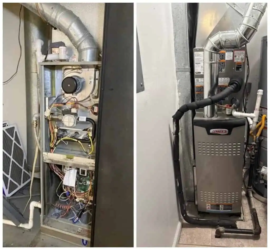Old HVAC unit with exposed components and wiring, need for replacement or repair.