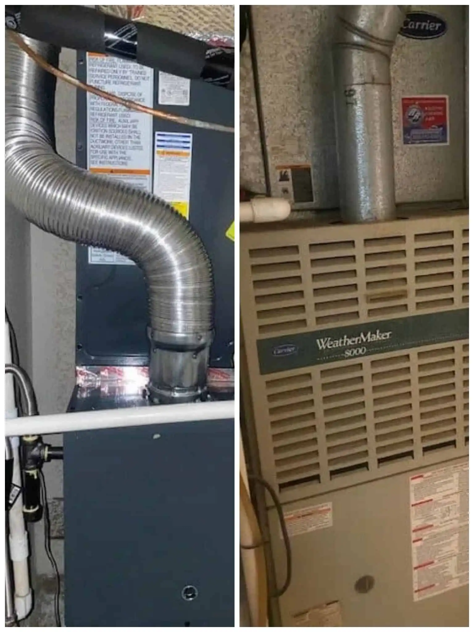 Flexible metal ductwork in a Los Angeles HVAC system.