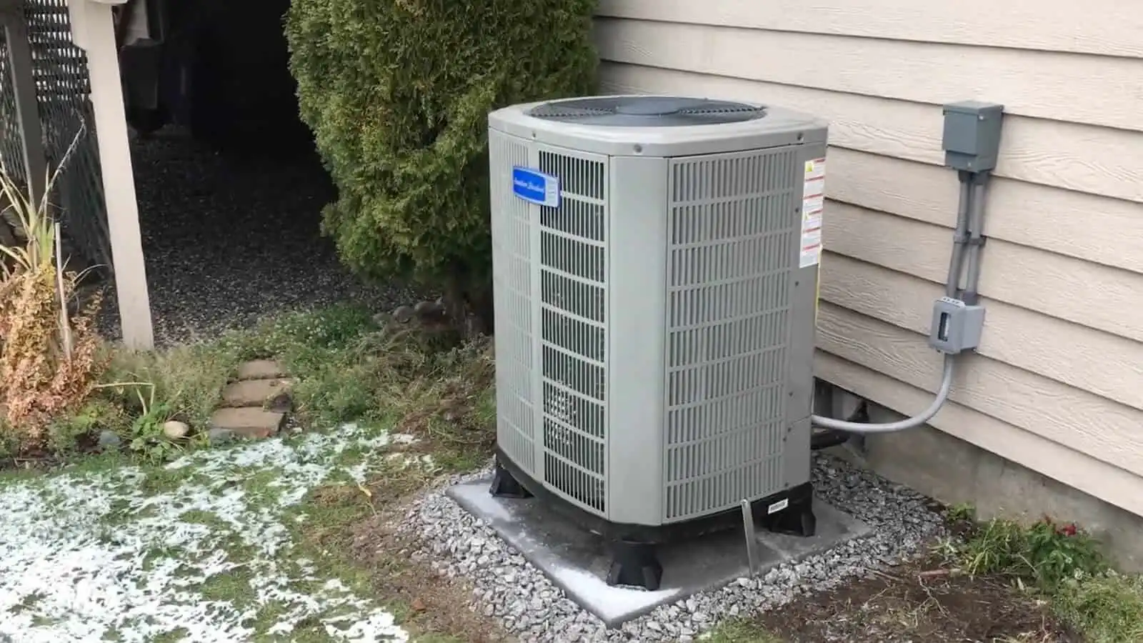 High-efficiency outdoor air conditioning unit in Los Angeles yard.