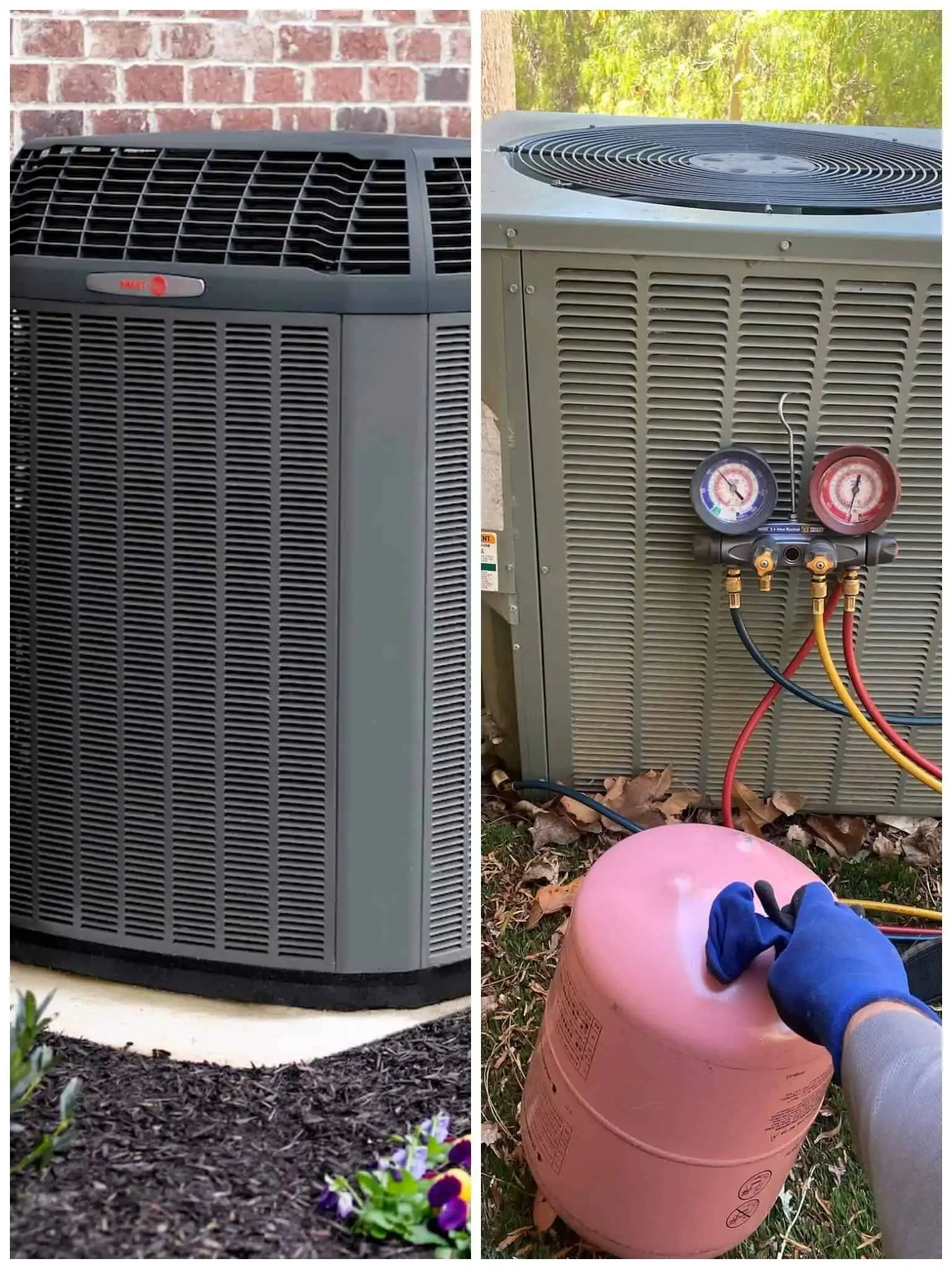 Heat pump units before and after servicing.