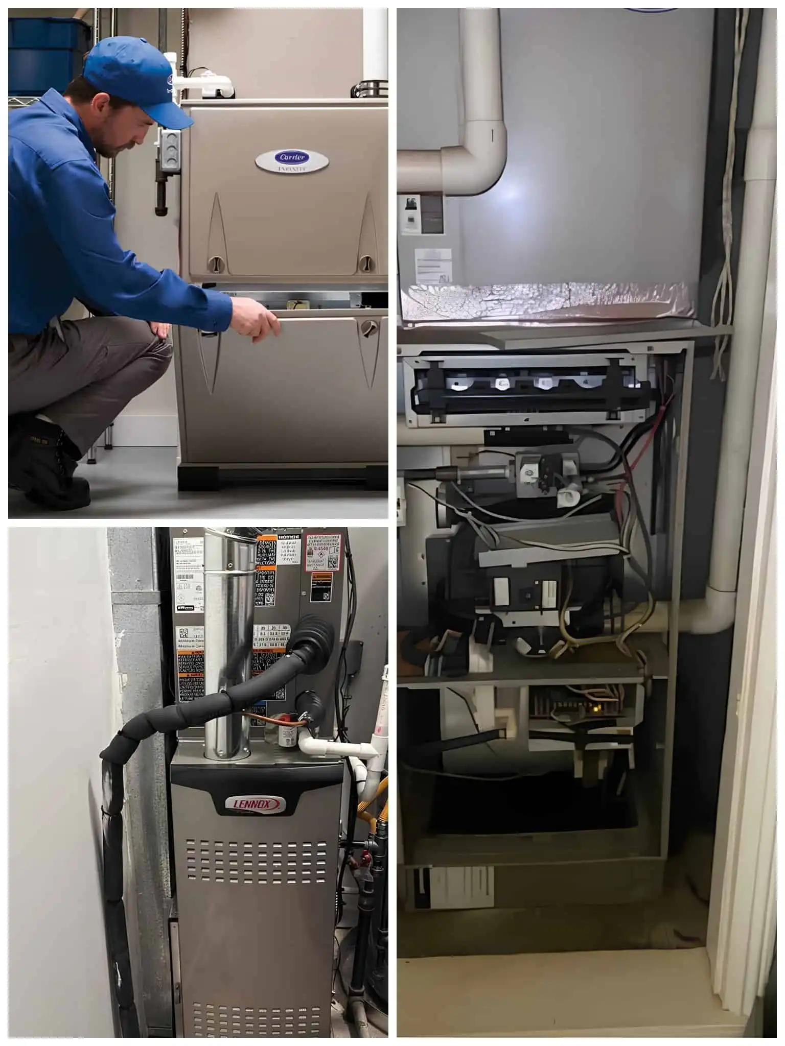 1. HVAC system repair and maintenance in a utility room.