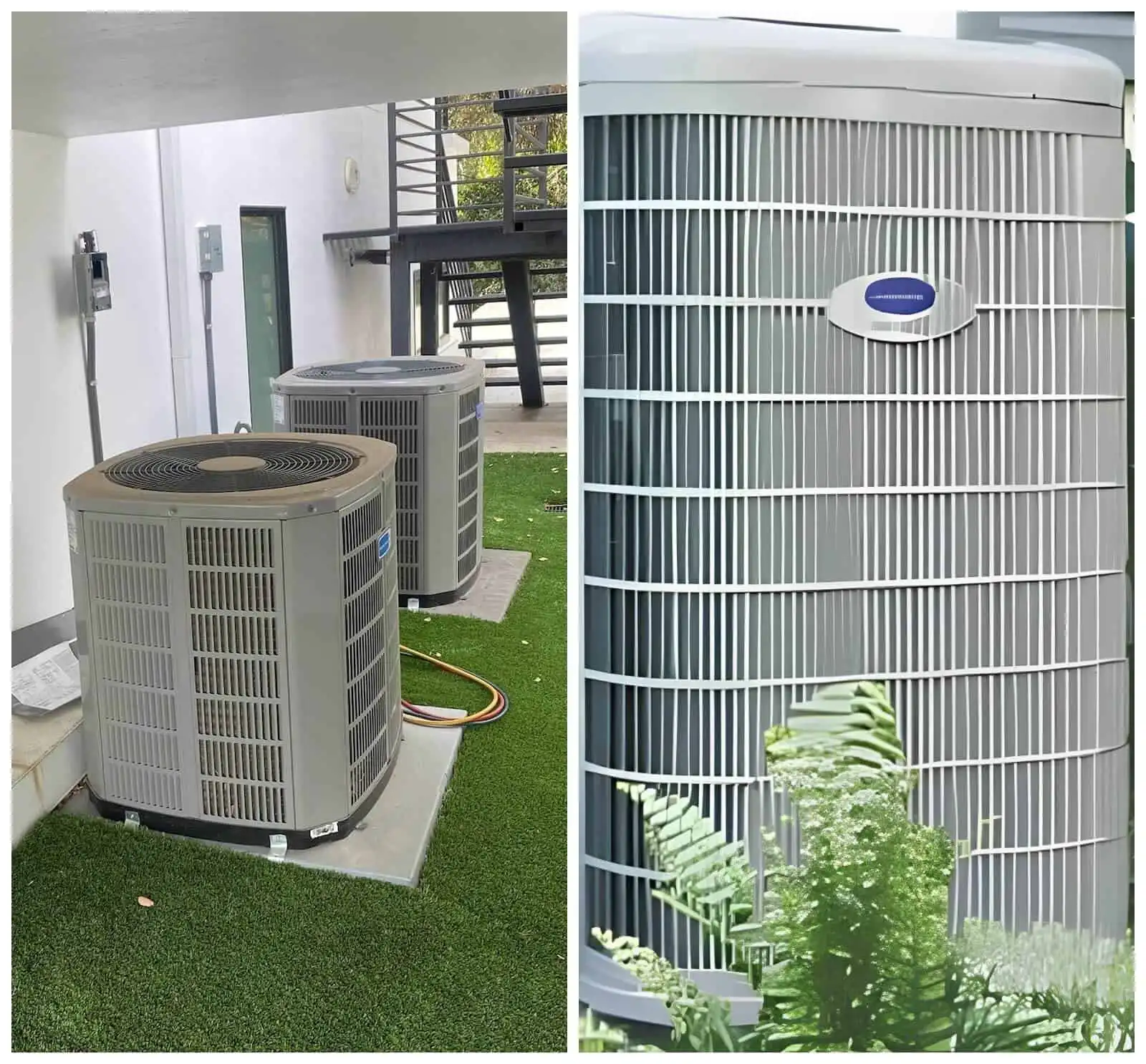 High-efficiency air conditioning units on a patio for optimal cooling and energy savings.
