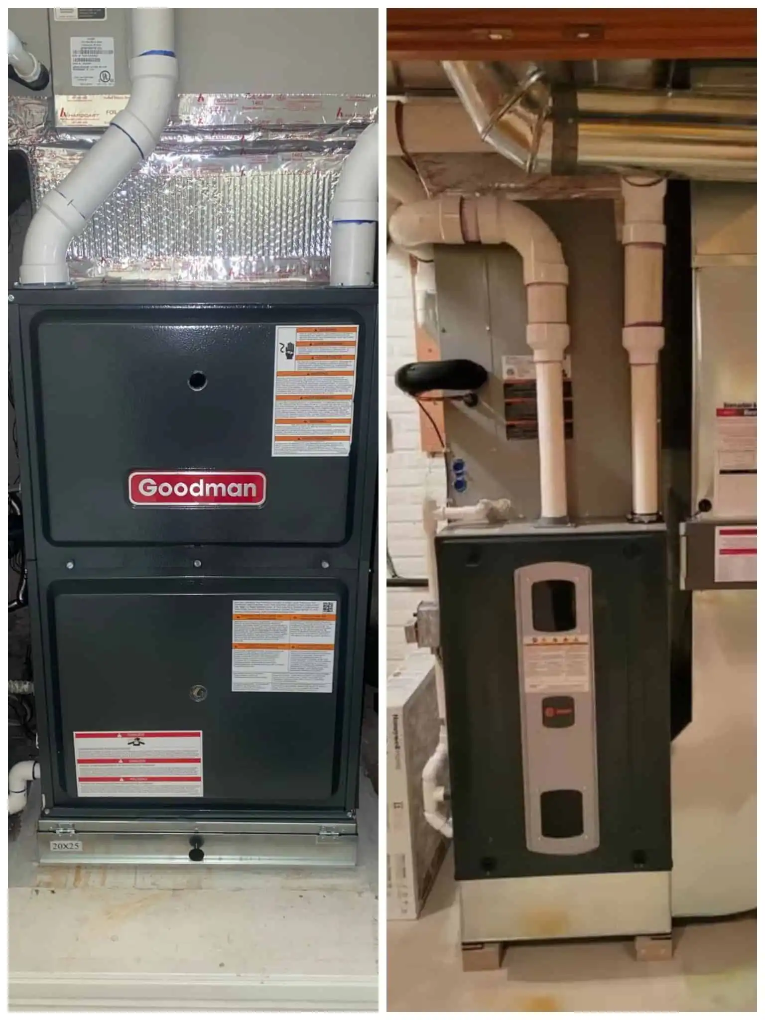 Dual furnace units installed in Camarillo properties with ductwork and vent pipes.