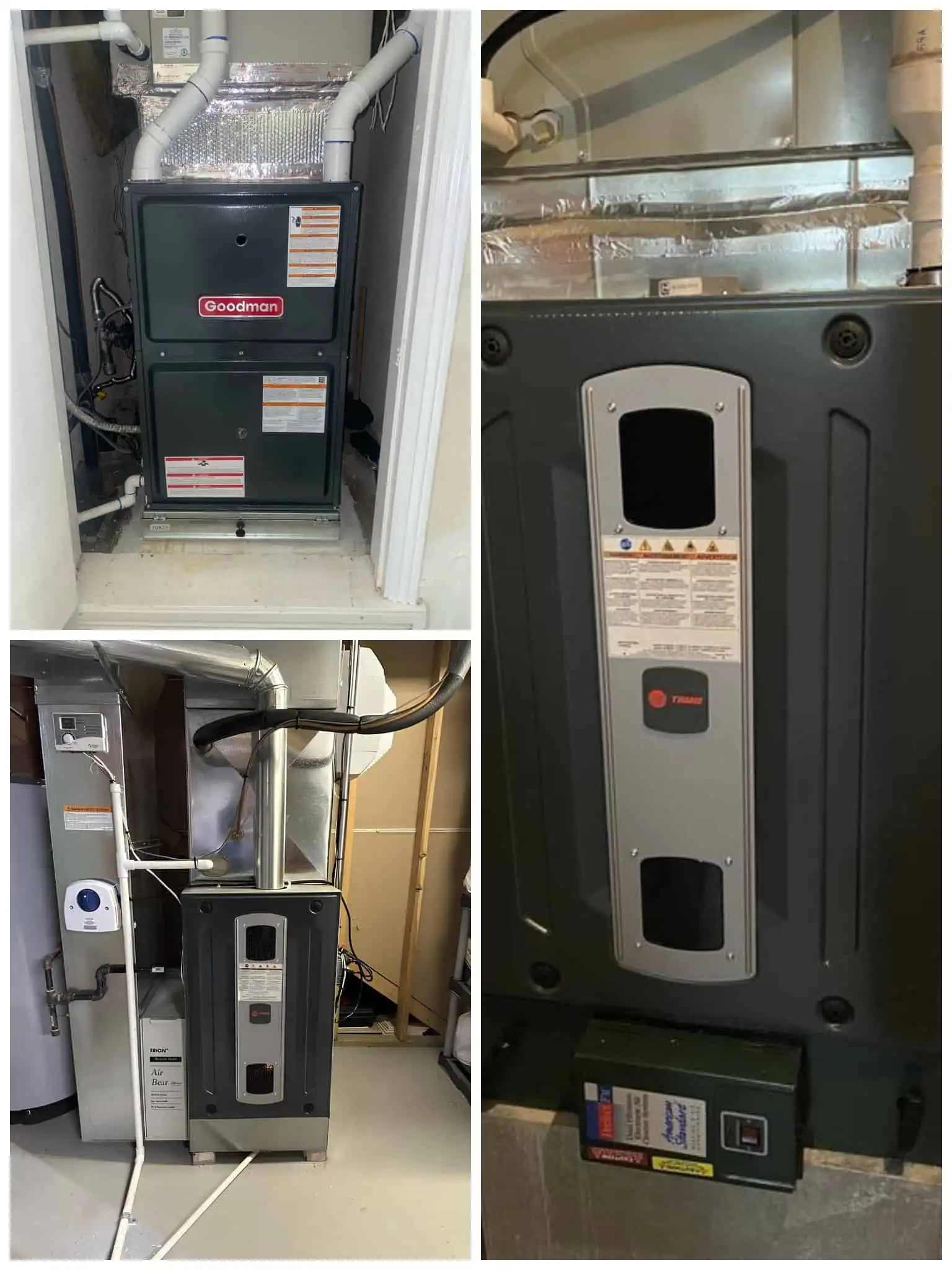 High-efficiency furnace installation in basement, modern HVAC heating system setup.