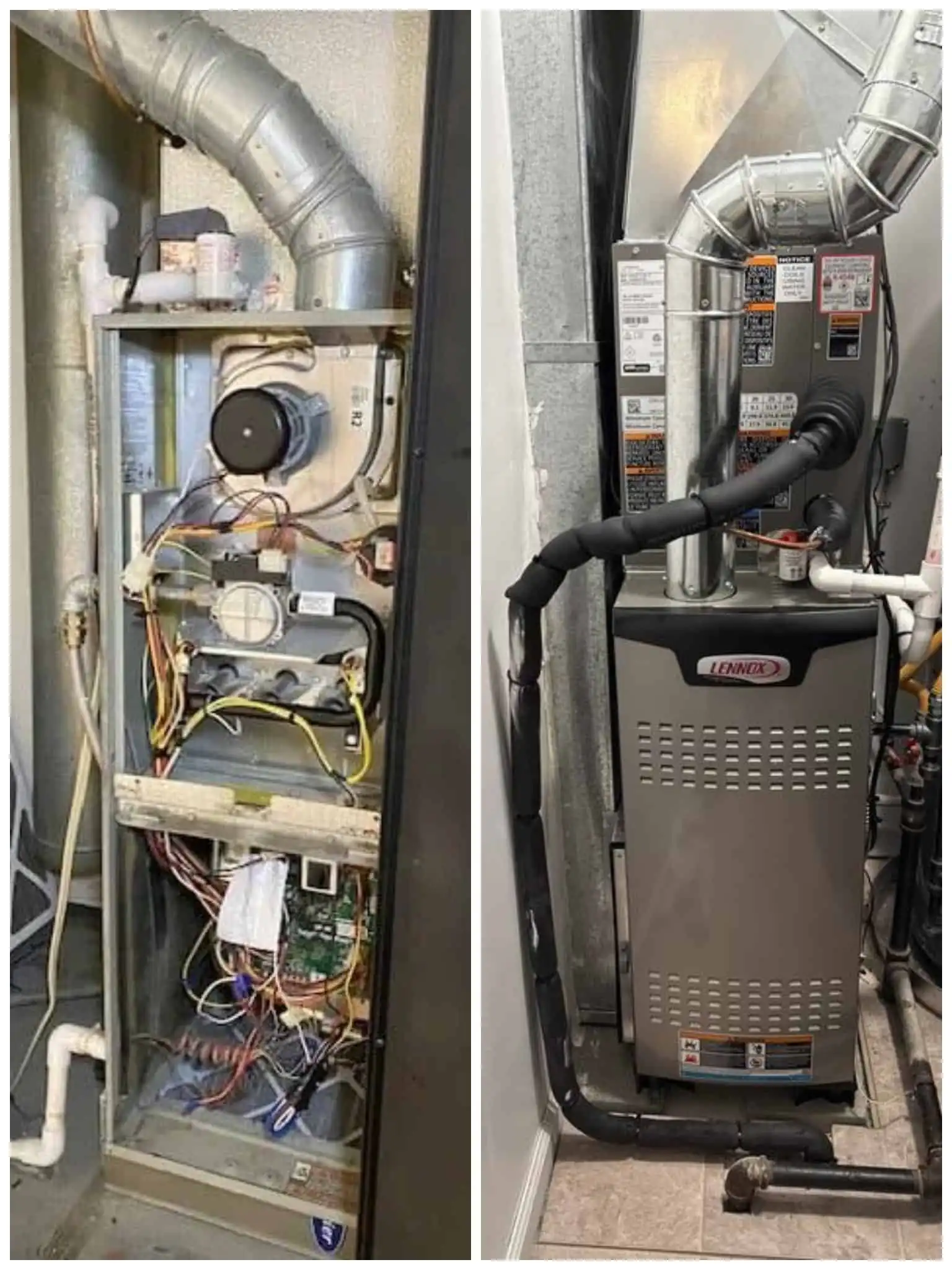 Furnace repair service in progress.
