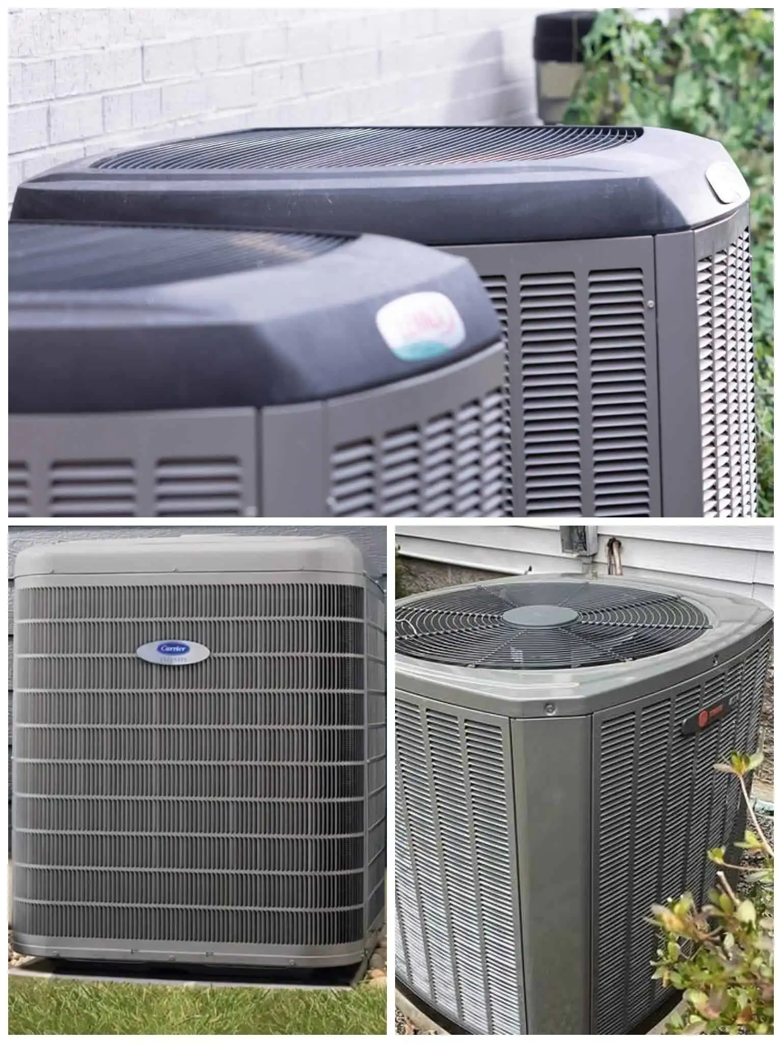 High-efficiency heat pump units installed outside residential homes for climate control in Camarillo residences.