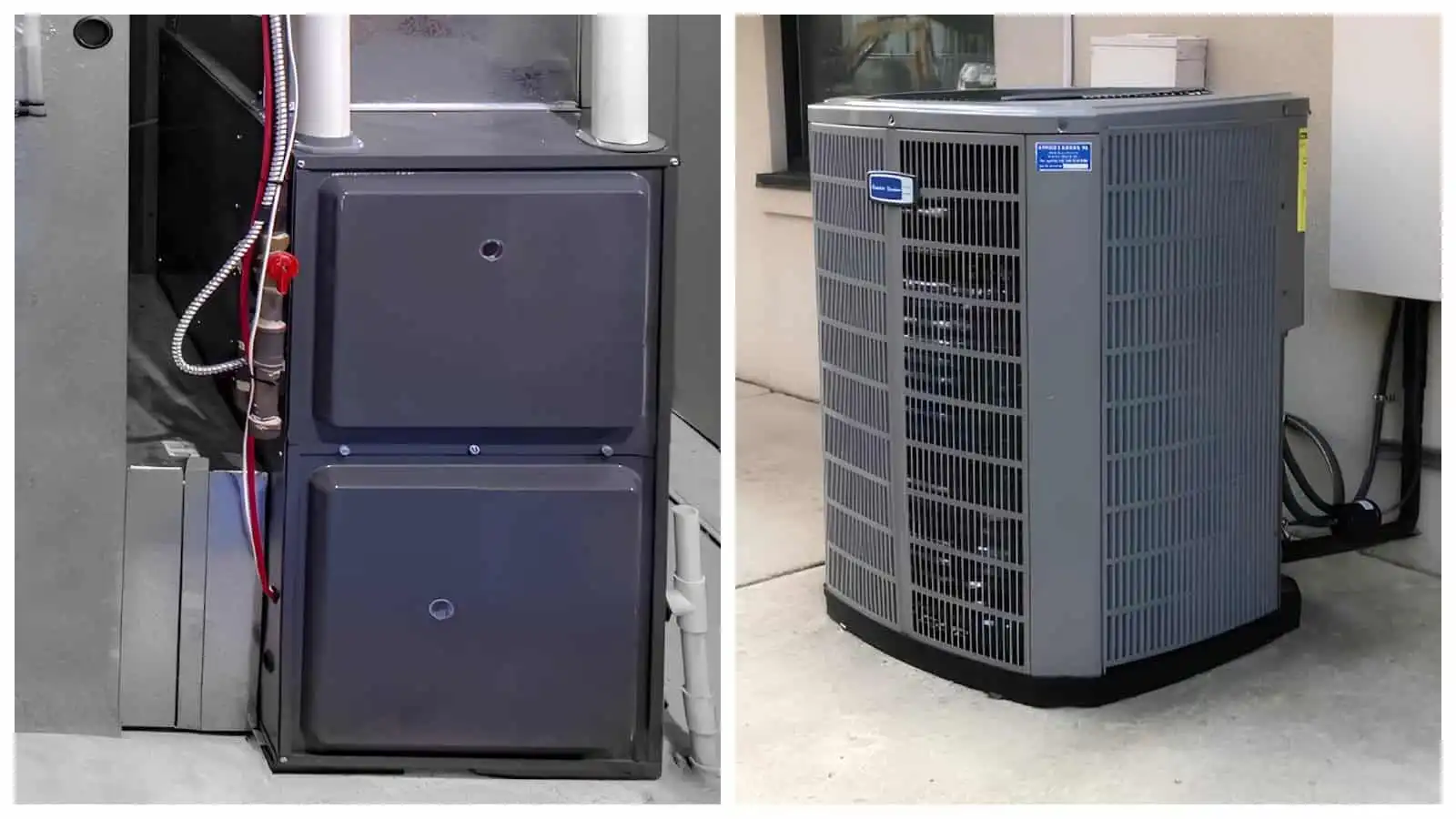 High-efficiency furnace and air conditioning unit outside residential building.
