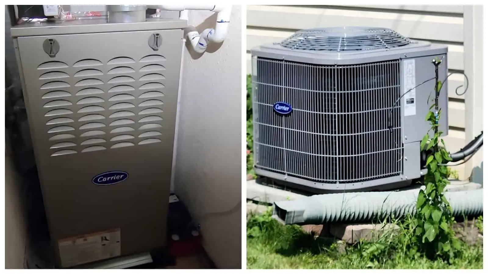 Carrier HVAC system unit, indoor air handler and outdoor condenser unit for climate control.
