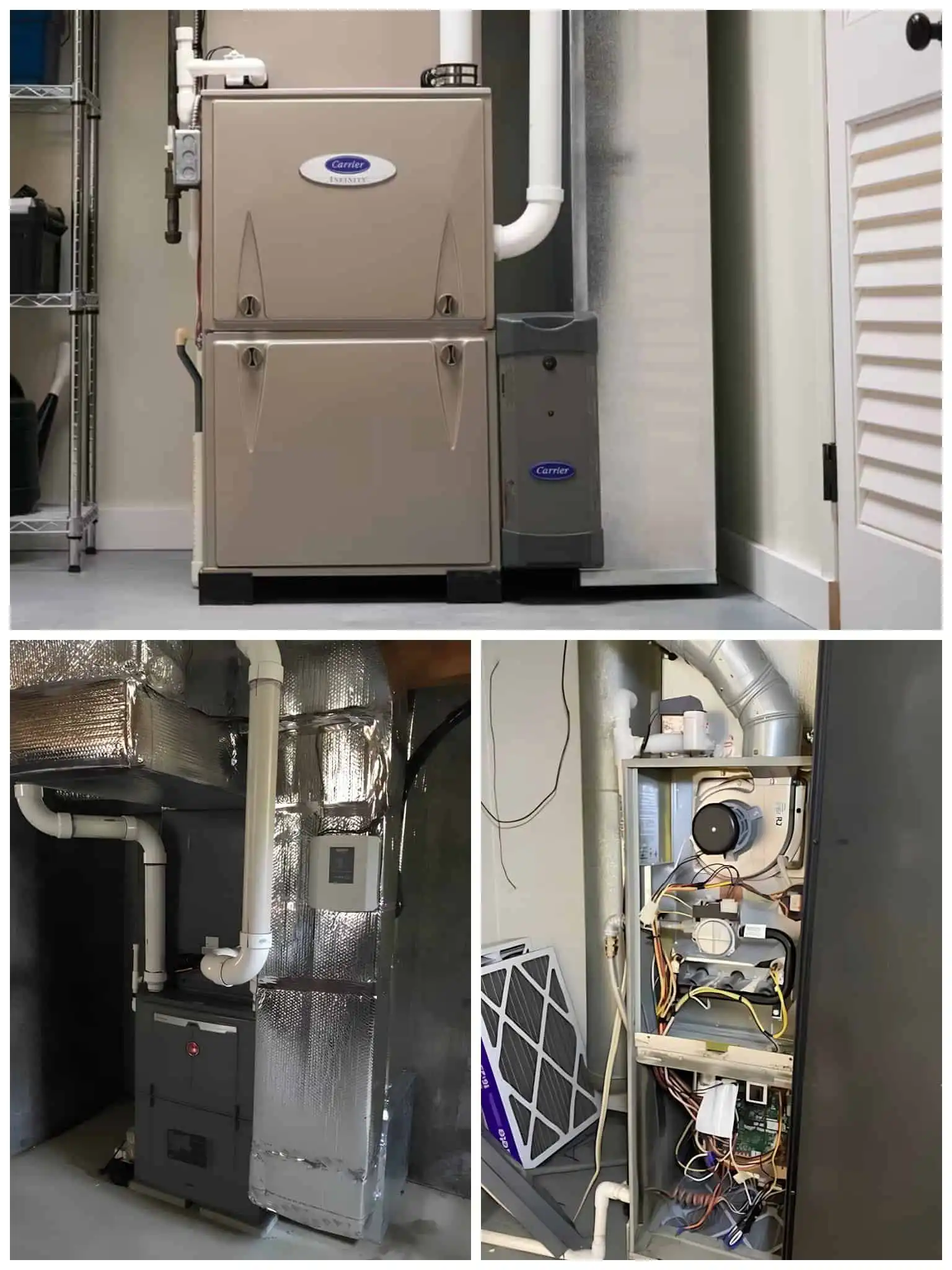 HVAC furnace and ductwork in a utility room.