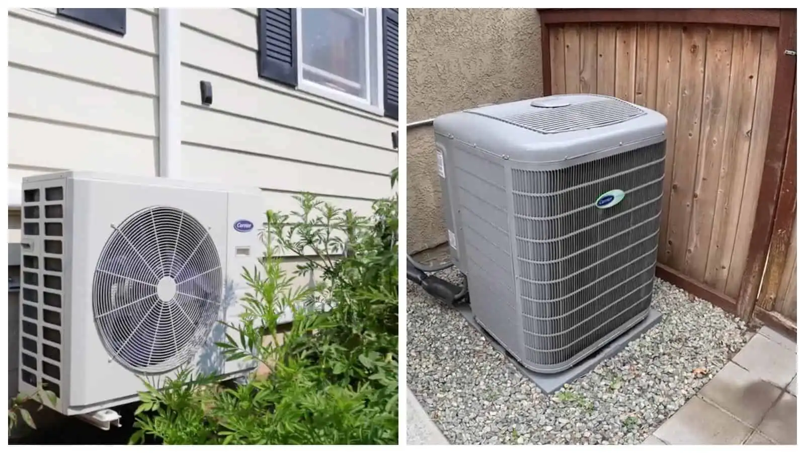 Outdoor HVAC unit for air conditioning system in a residential setting.