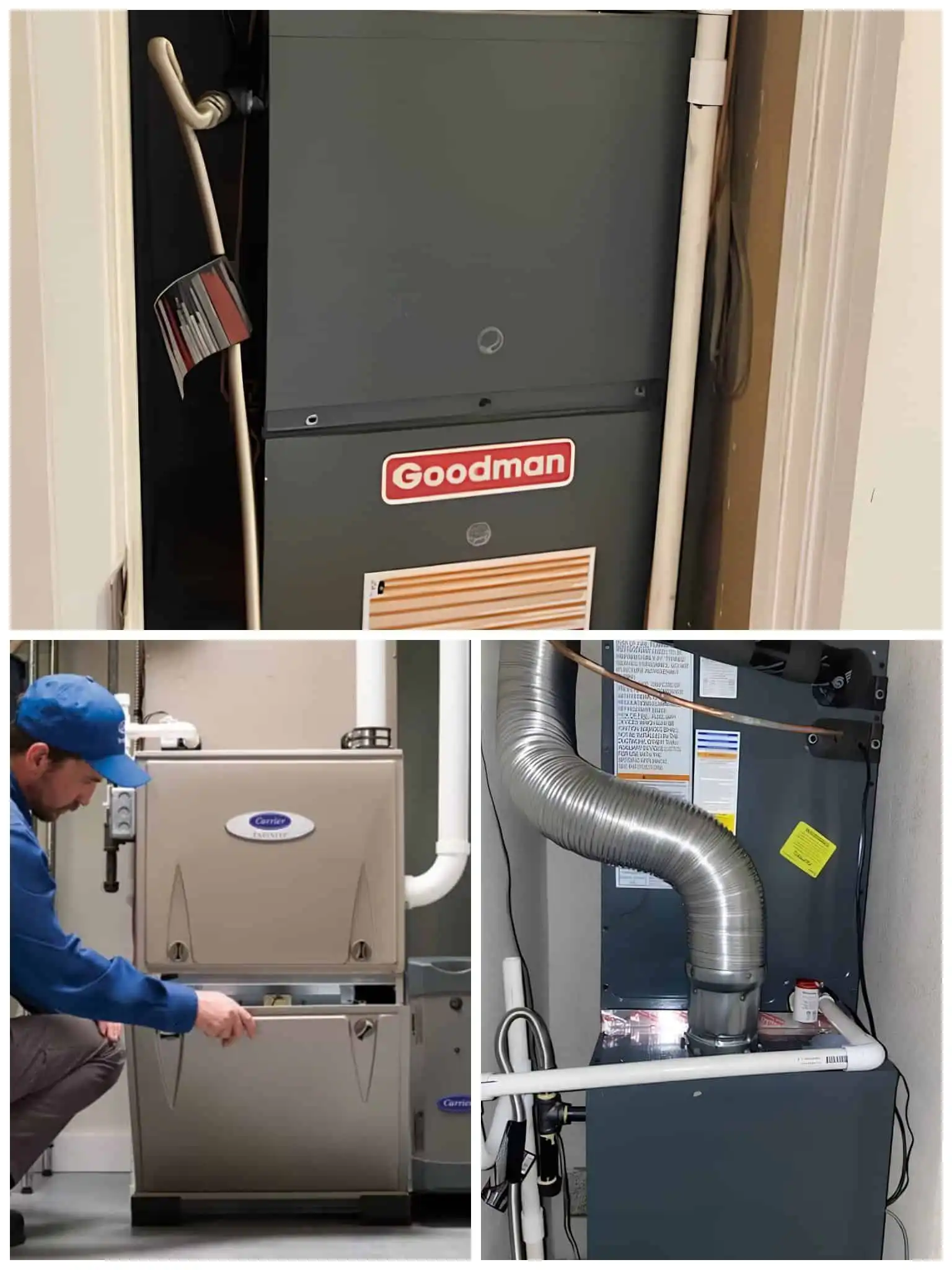 HVAC furnace and air conditioning units in a utility closet.