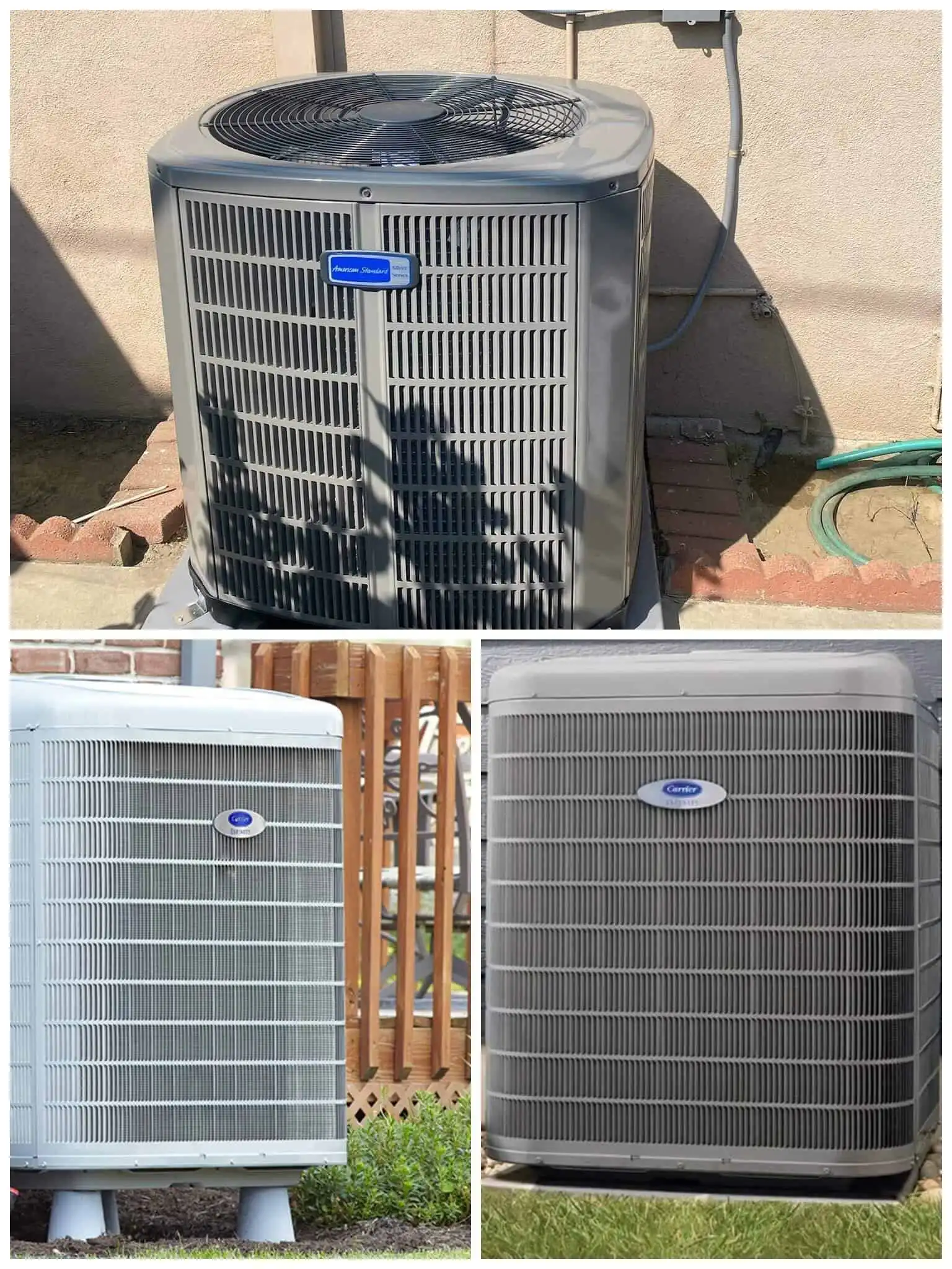 AC unit outside on a concrete surface with a wall in the background.