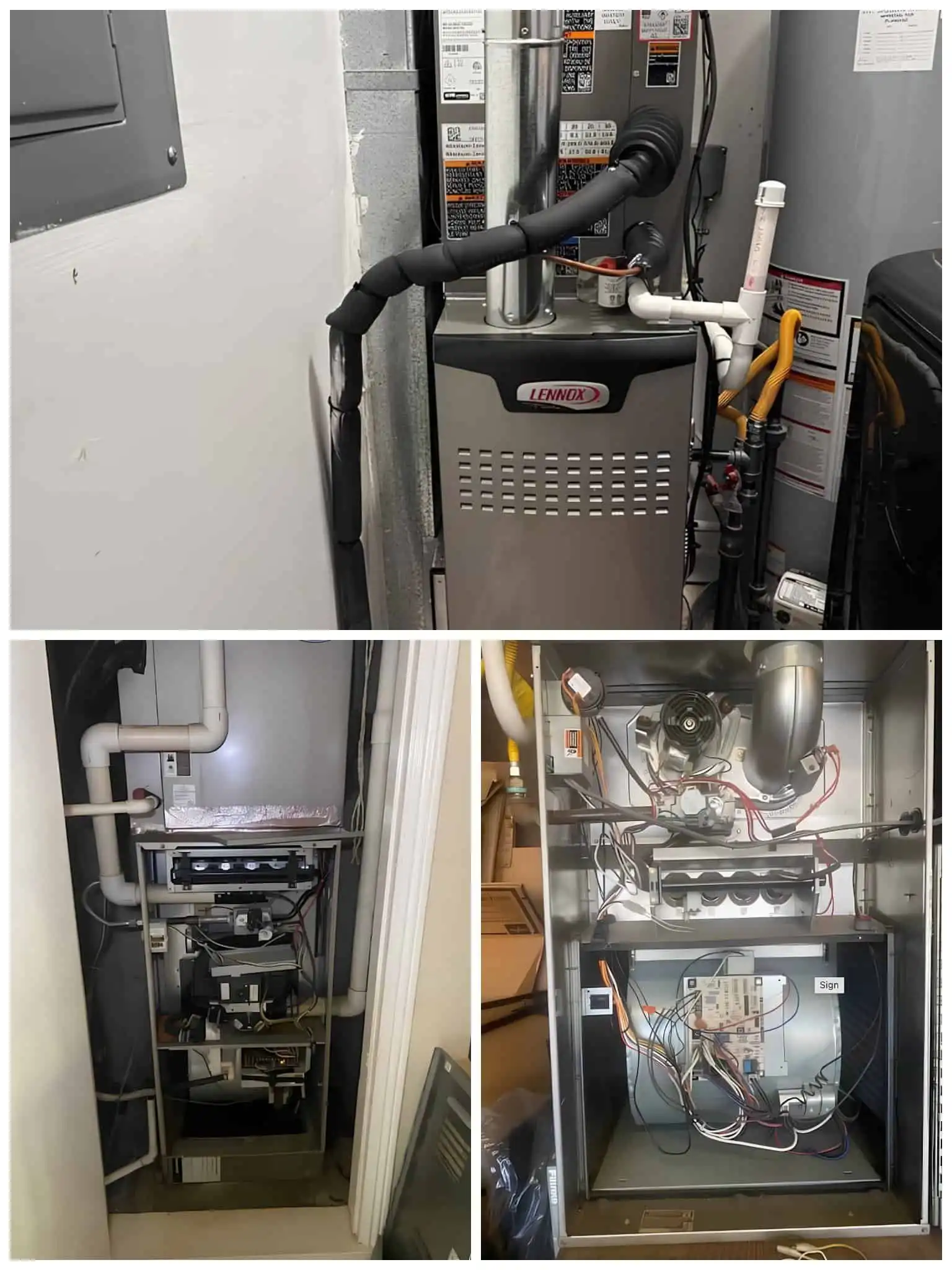 HVAC furnace and electrical system components in utility room.