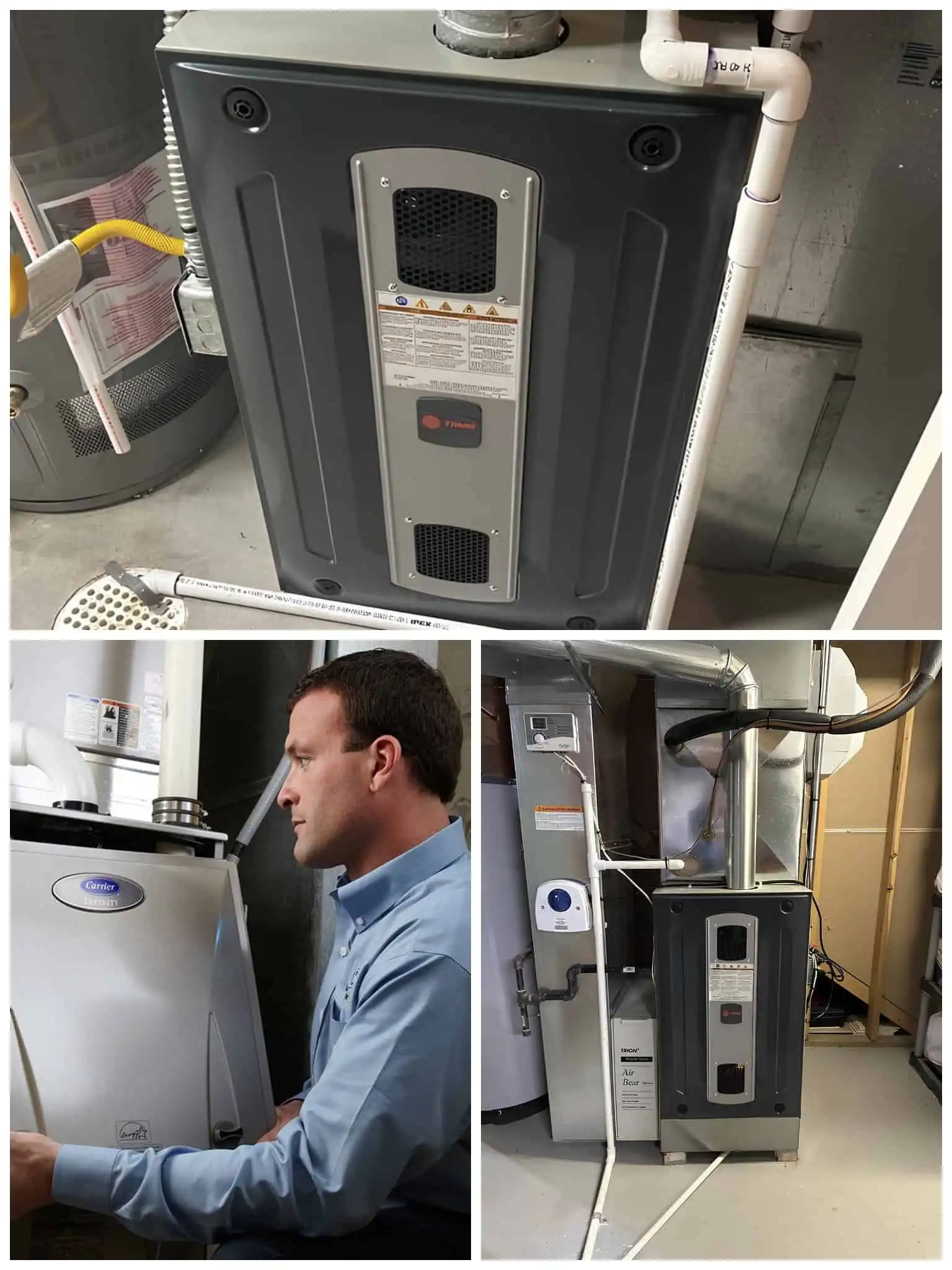 Modern HVAC furnace unit installed in a utility room.