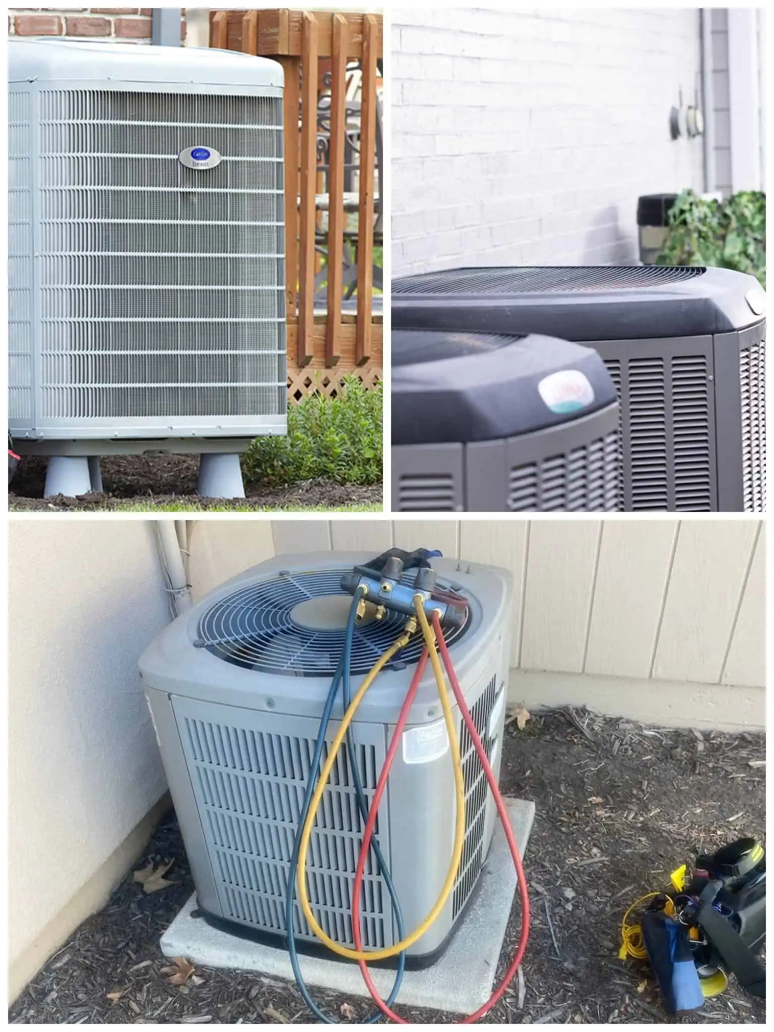 Outdoor HVAC units for heat pump systems.