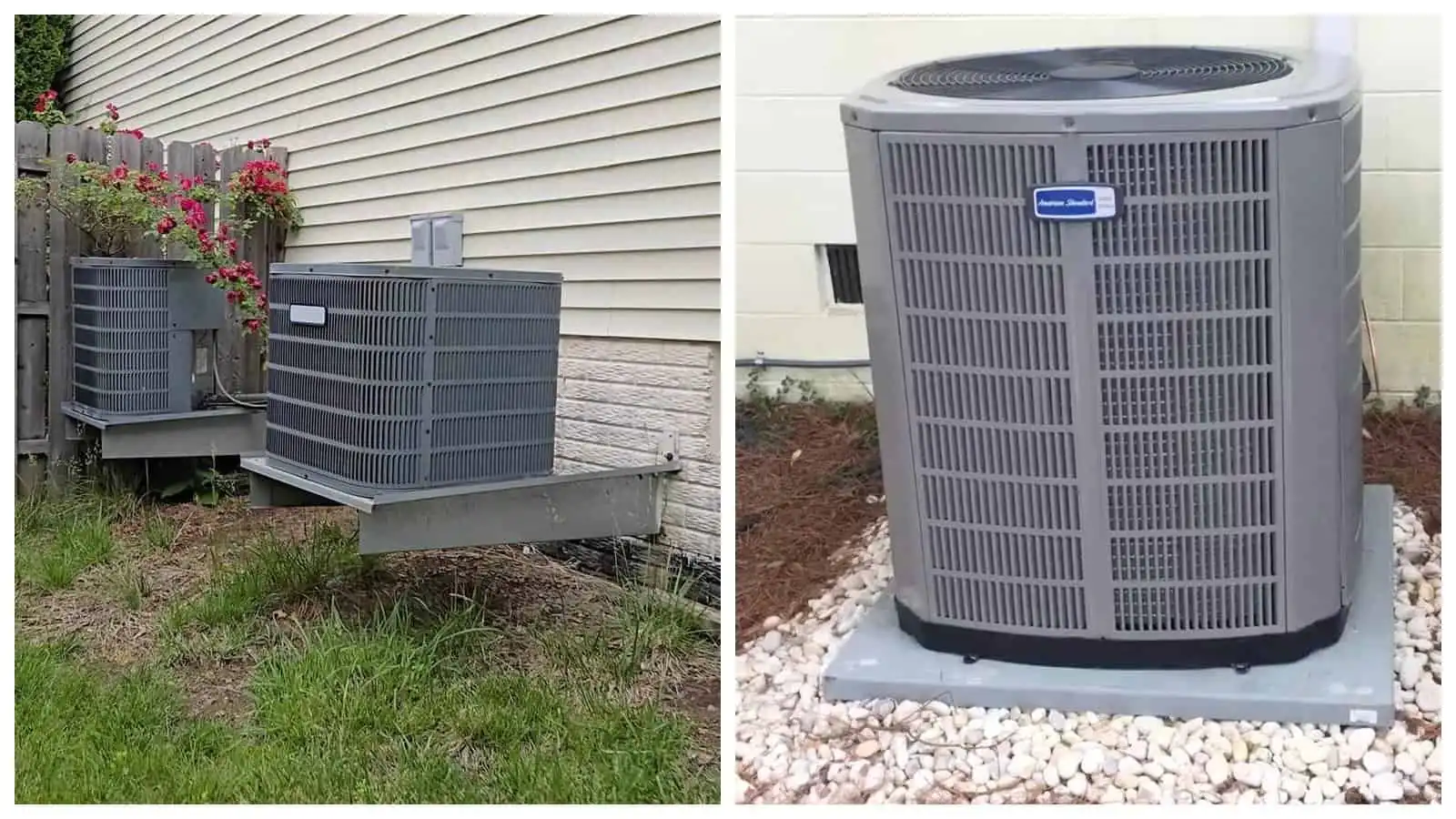 Outdoor heat pump units installed outside a house in cold weather conditions.