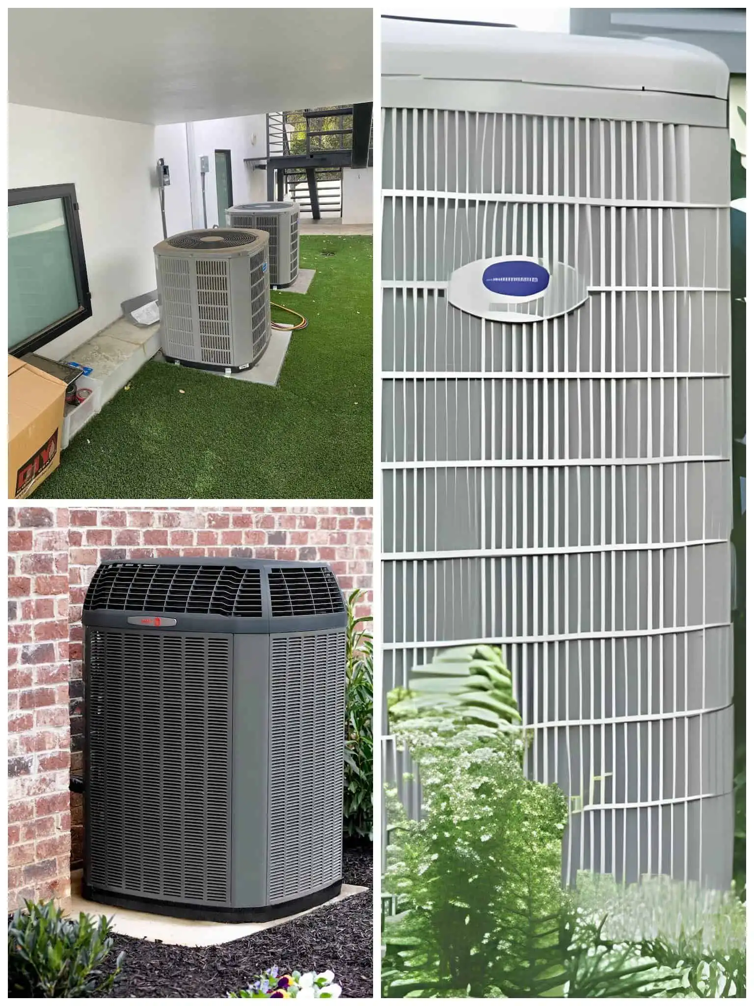 High-efficiency HVAC outdoor units for residential cooling and heating systems.