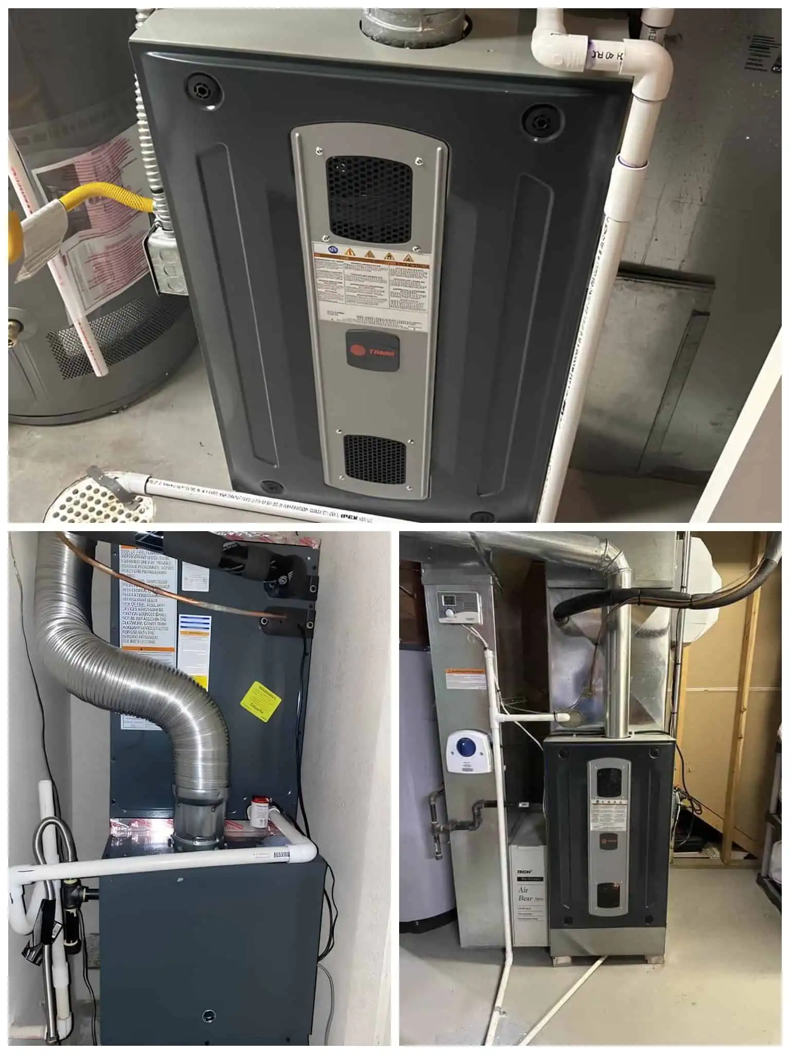 Modern HVAC furnace unit in a utility room, front view.