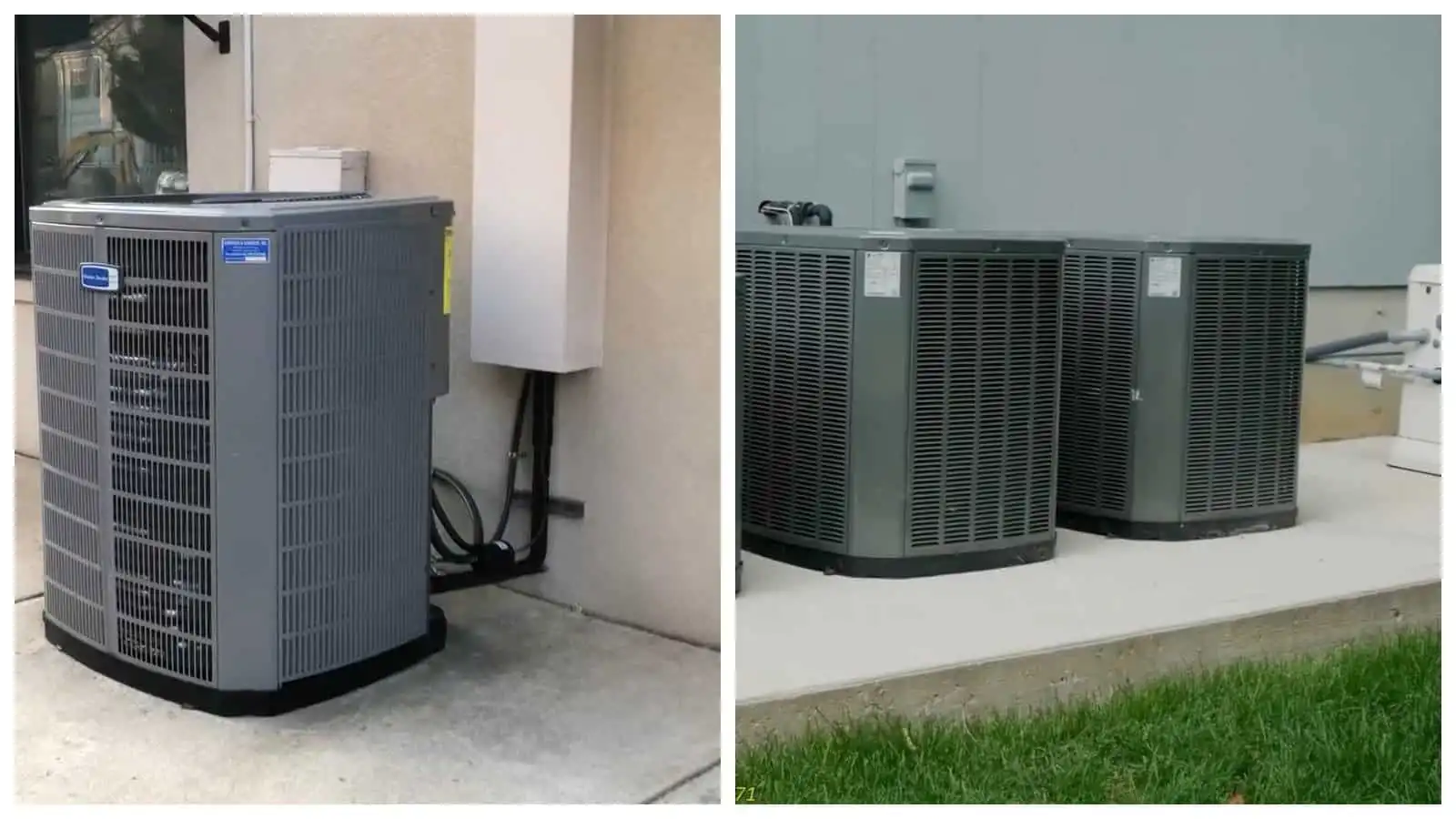 Outdoor heat pump units installed on a concrete pad.
