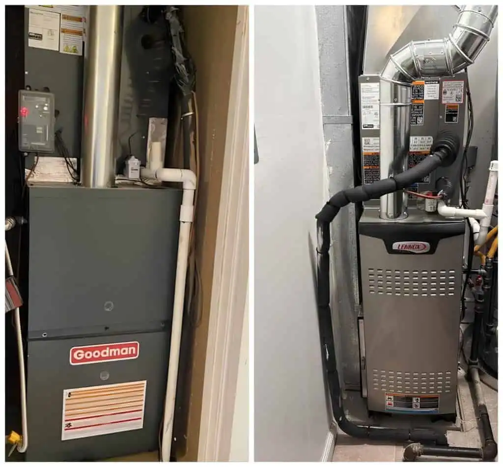 Goodman furnace and HVAC system in a utility closet.