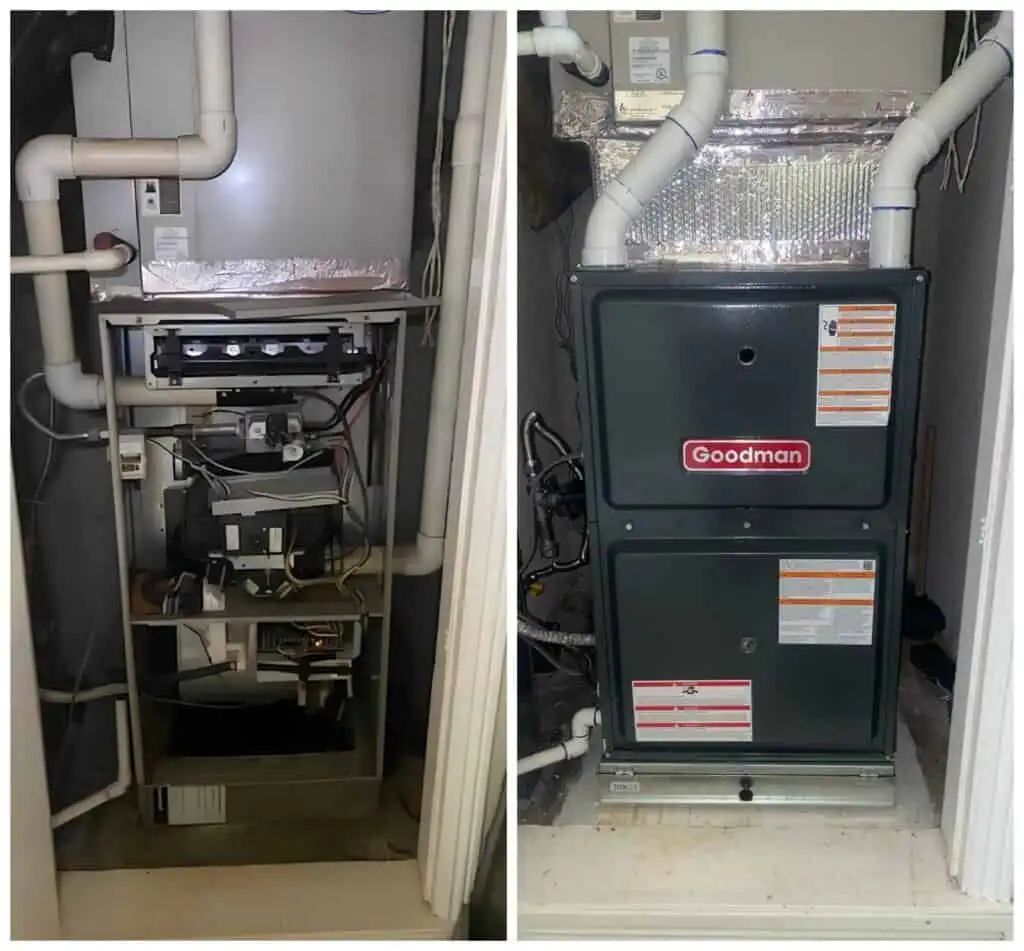 Furnace repair unit in a closet for Port Hueneme heating needs.