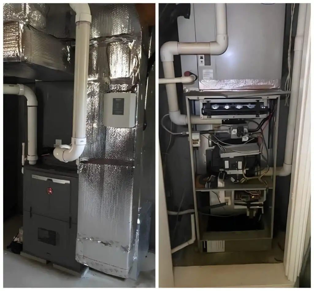 HVAC system installation in utility closet.