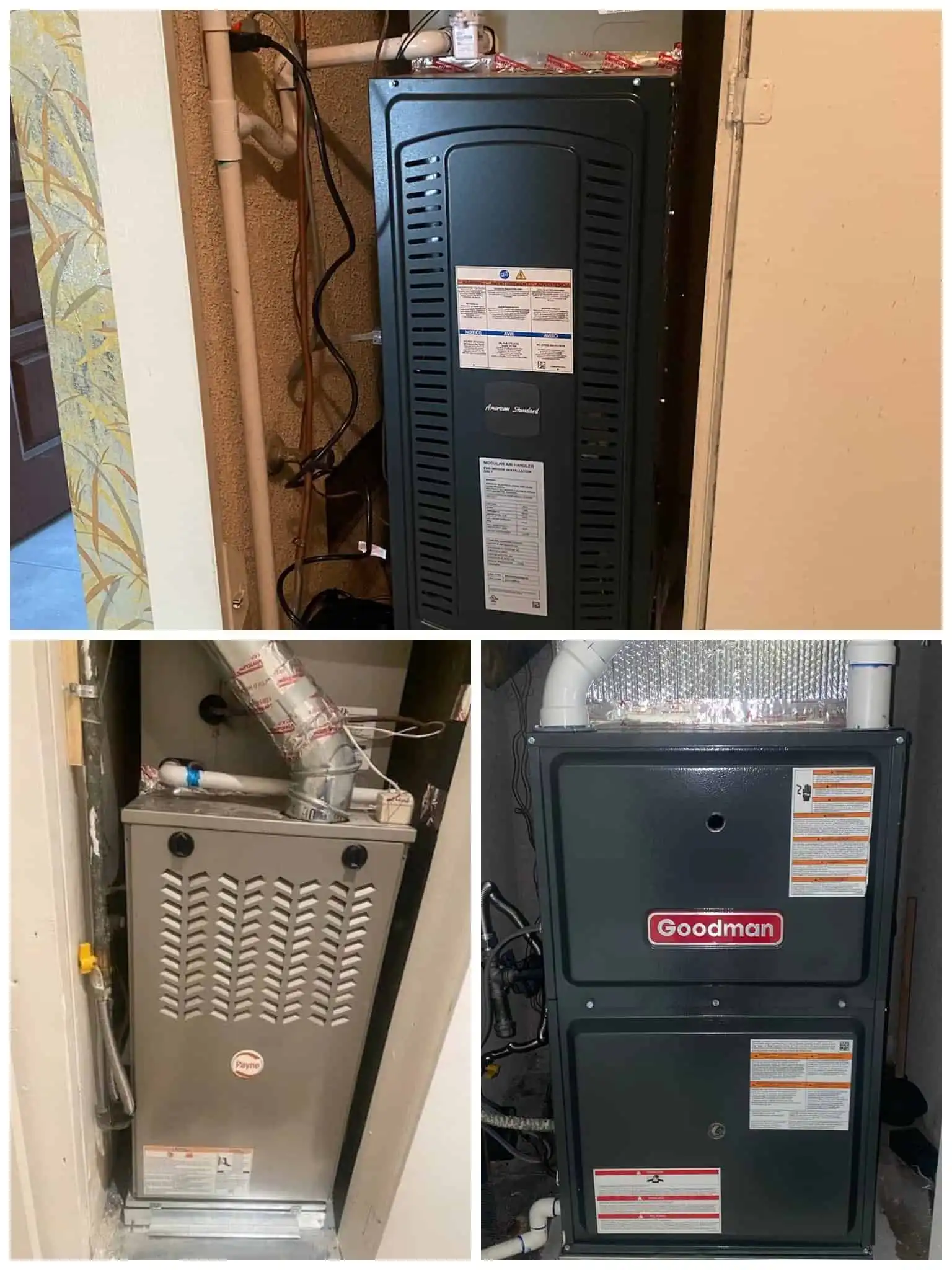Goodman HVAC furnace or air handler unit in a residential setting.
