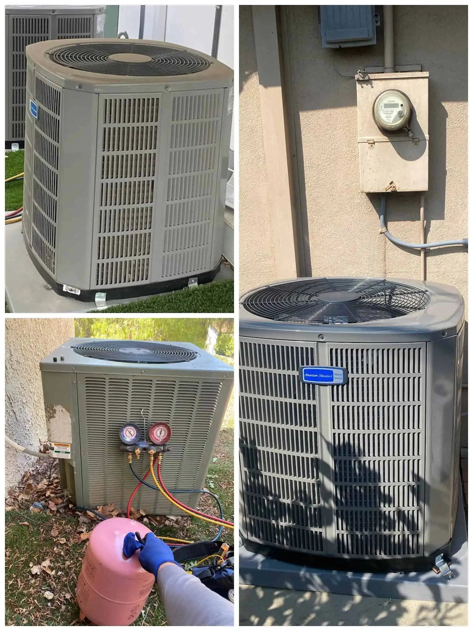 AC unit outside with a fan and electrical components.
