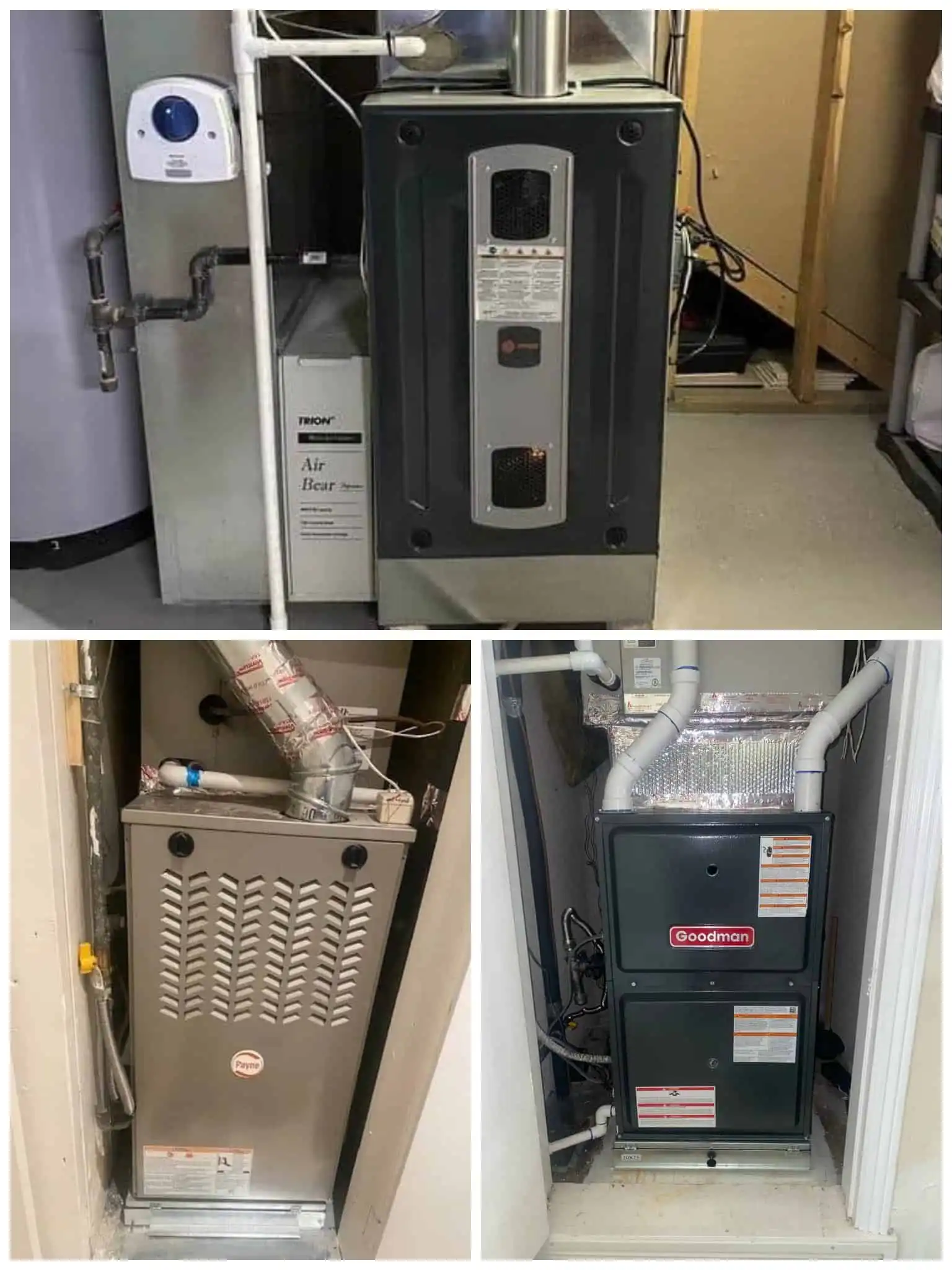 Central heating furnace and HVAC equipment in utility room.