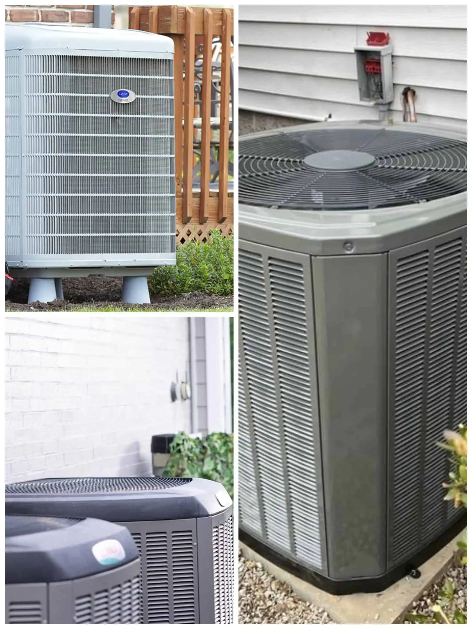 Outdoor HVAC units for heating and cooling systems.