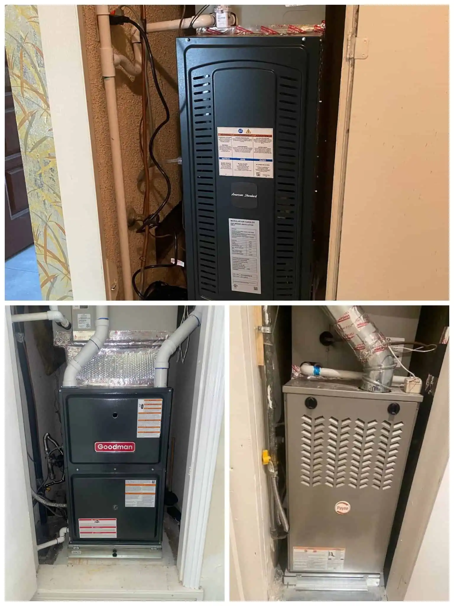 HVAC furnace and air conditioning units in utility closets.