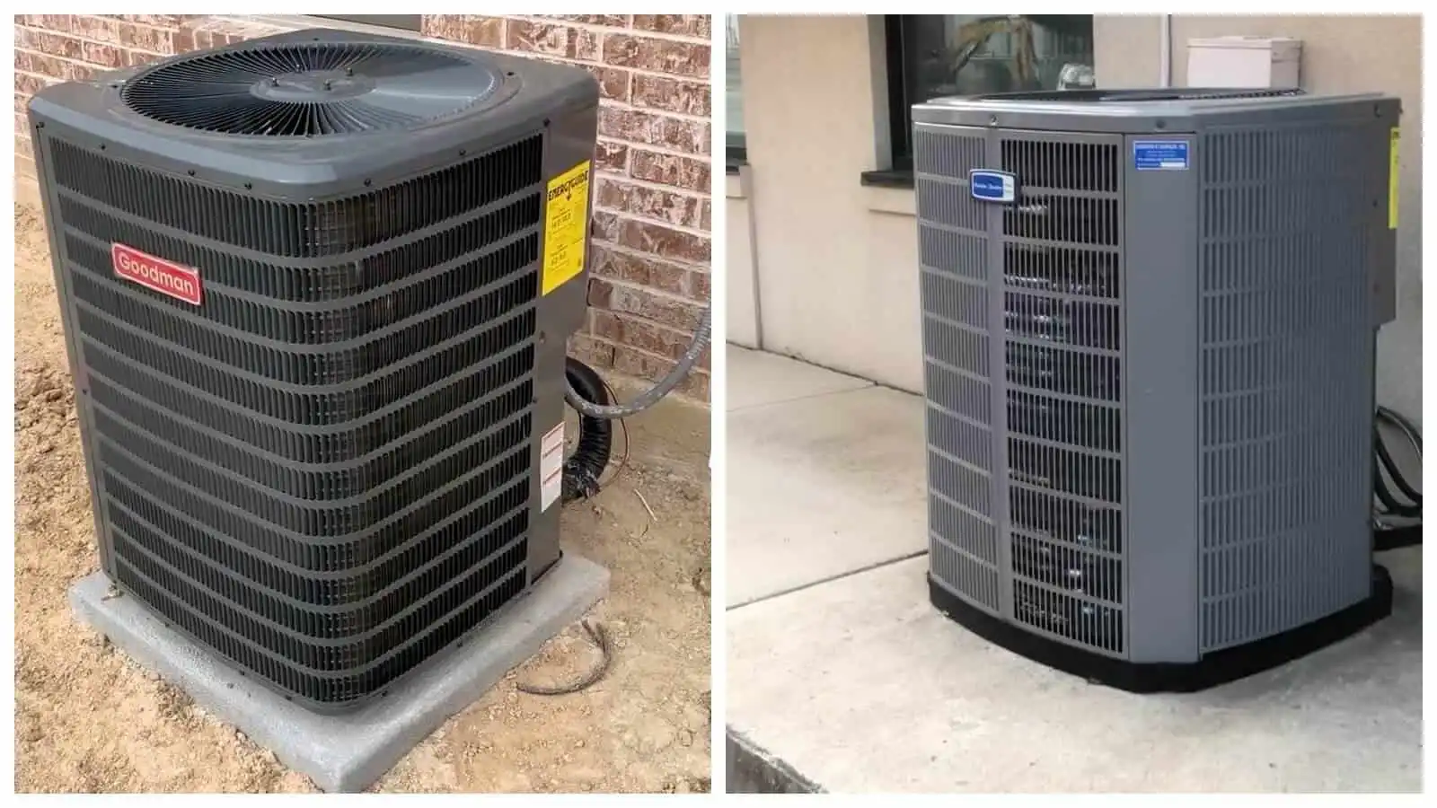 AC unit outdoor compressor for HVAC system, installed outside a building.