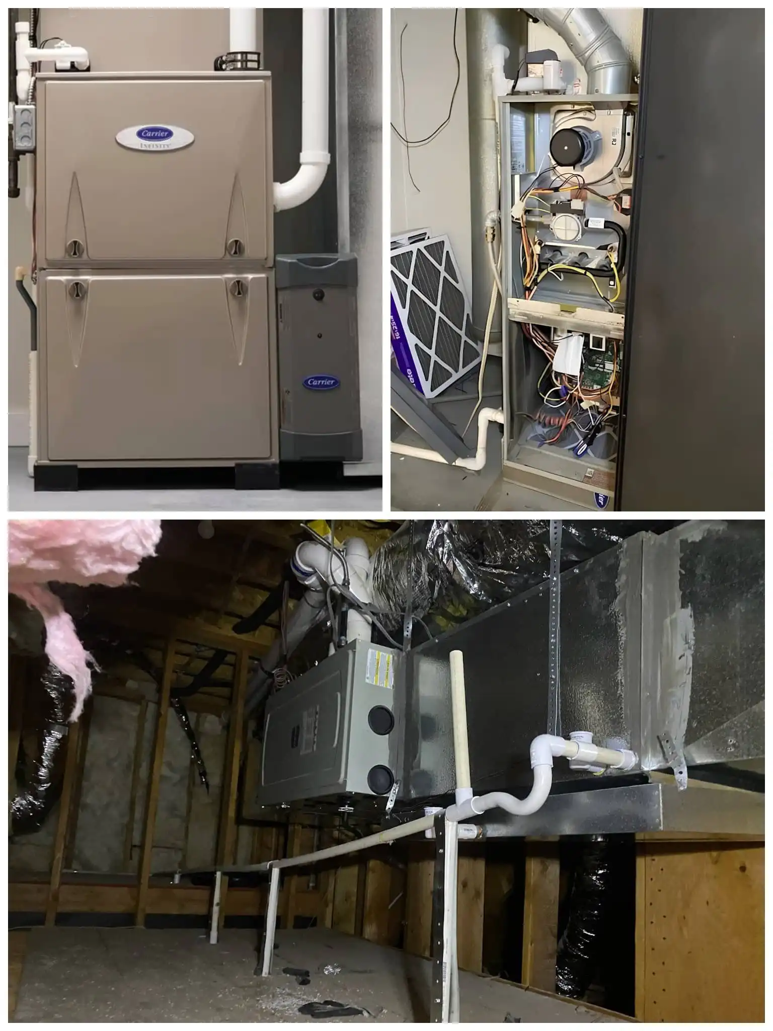 Furnace repair system with exposed components and piping.