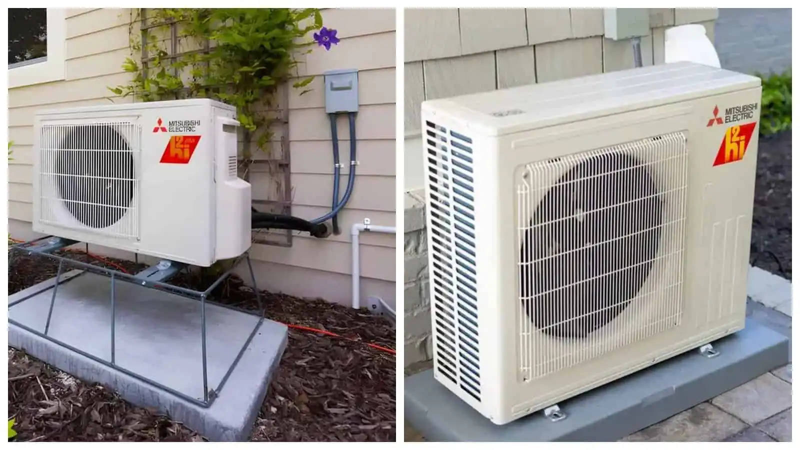 Outdoor heat pump unit installed outside a house in California.