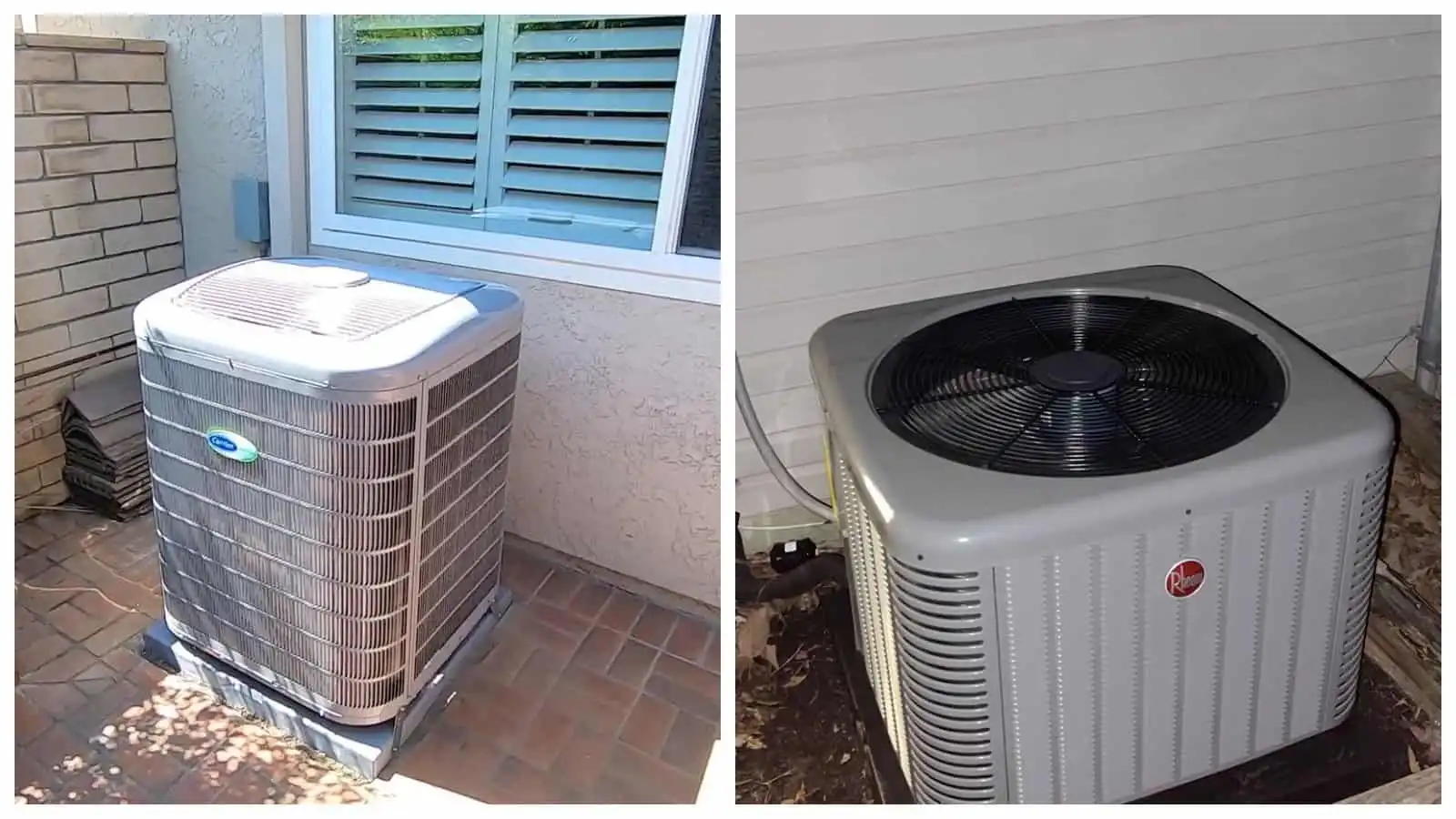 Outdoor heat pump units for heating and cooling.