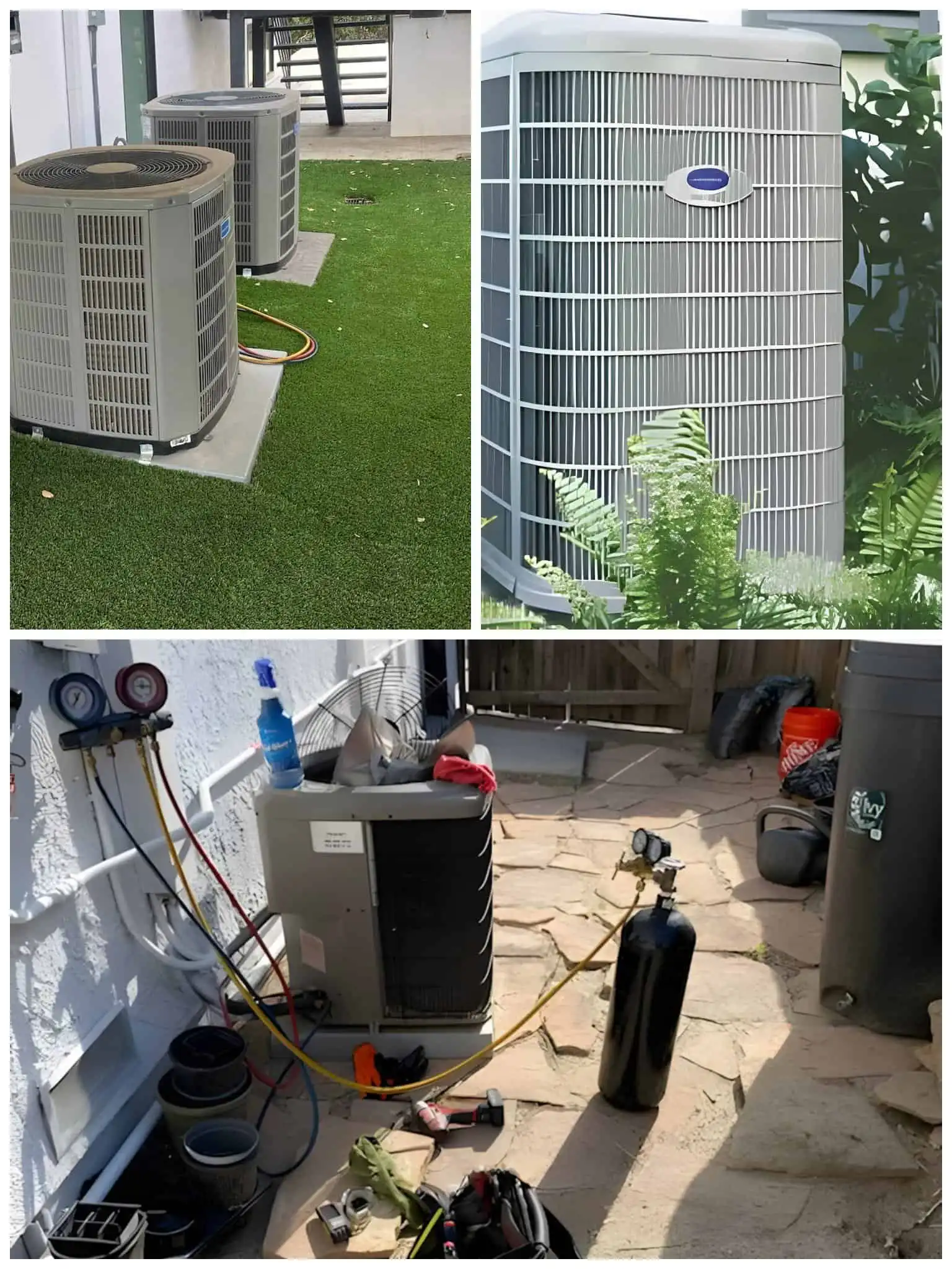 Outdoor heat pump units for repair.