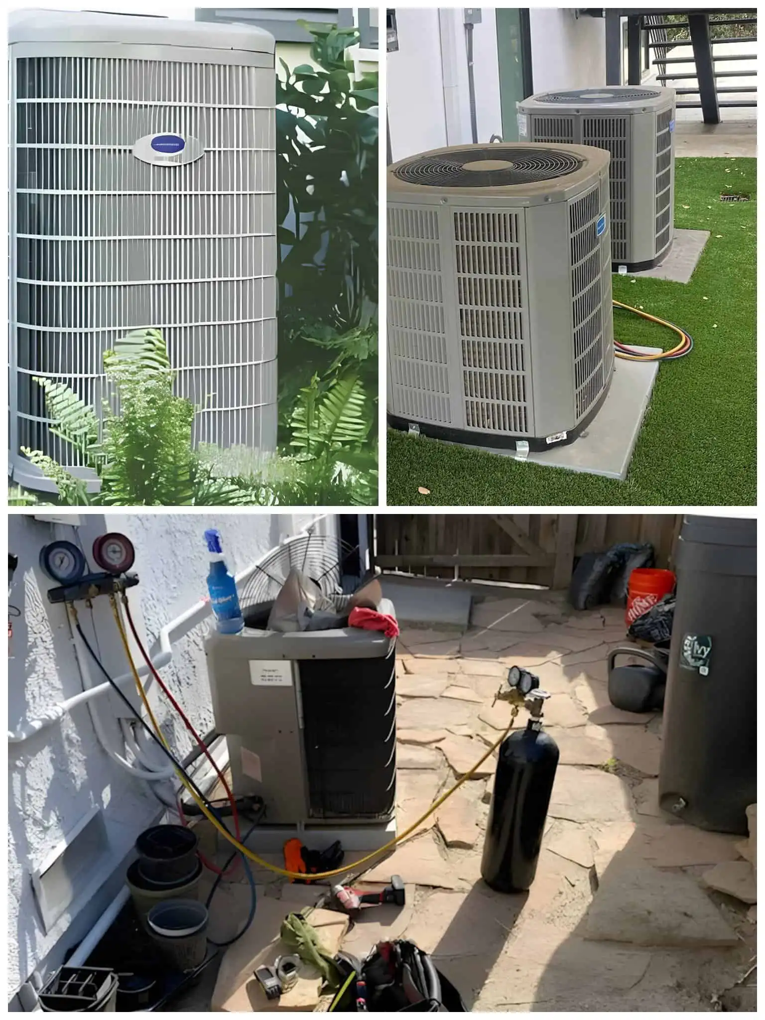 HVAC outdoor units for heat pump repair in Westlake Village.