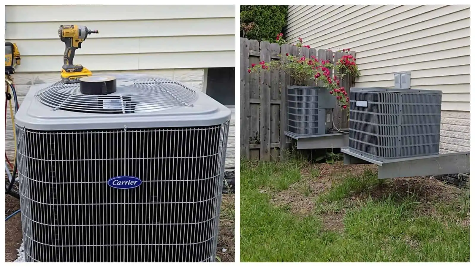 Carrier heat pump outdoor unit for residential cooling and heating.