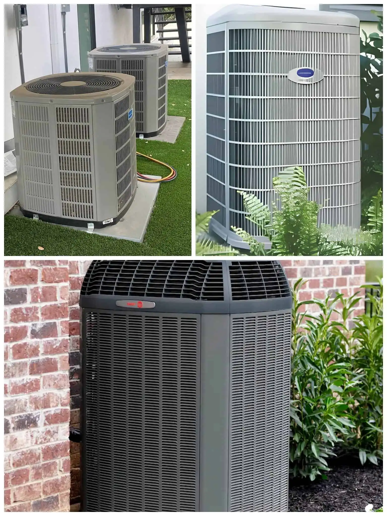 Three different outdoor heat pump units installed on a property.