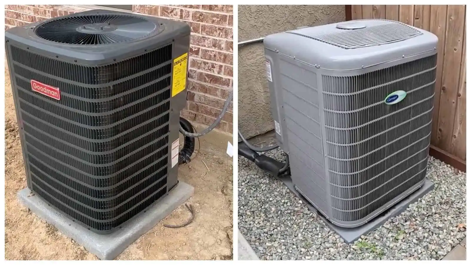 Outdoor heat pump units for residential cooling and heating.