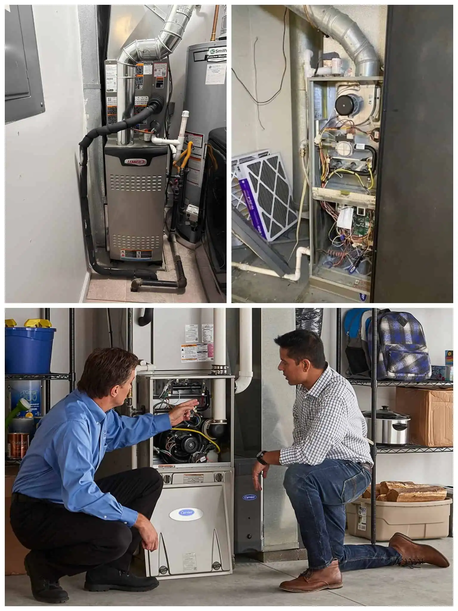 Furnace repair technicians inspecting and servicing HVAC systems in Agoura Hills.