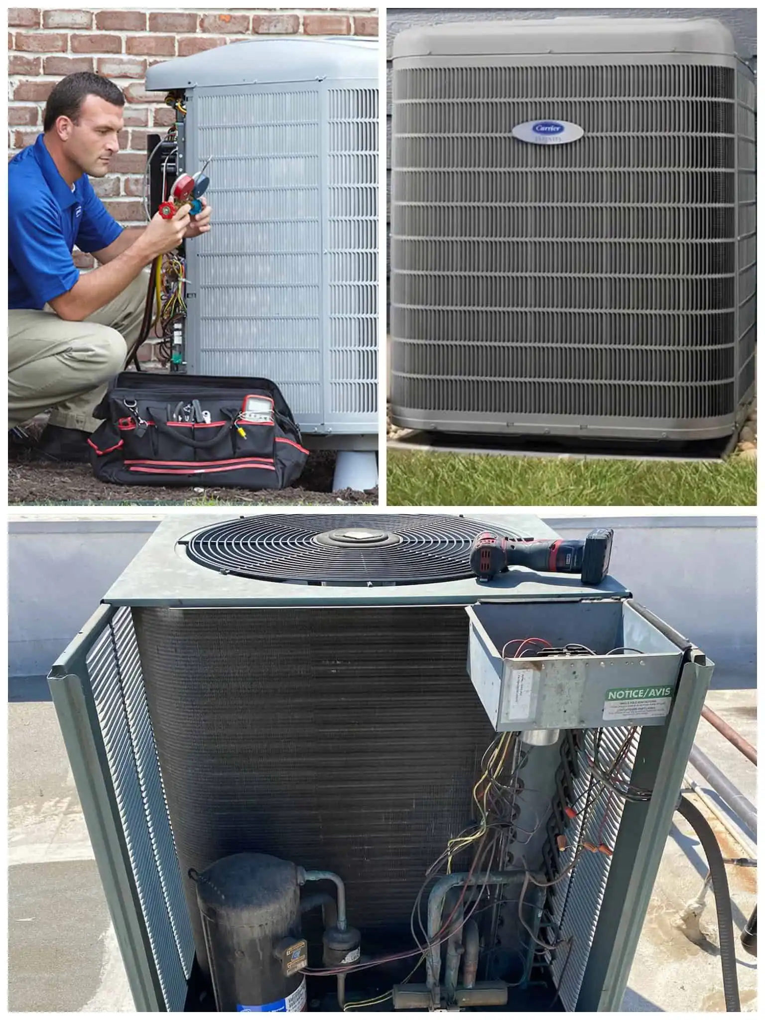 HVAC technician repairing an outdoor air conditioning unit in Agoura Hills.