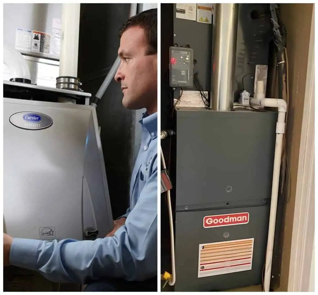Technician inspecting furnace unit in Agoura Hills home.