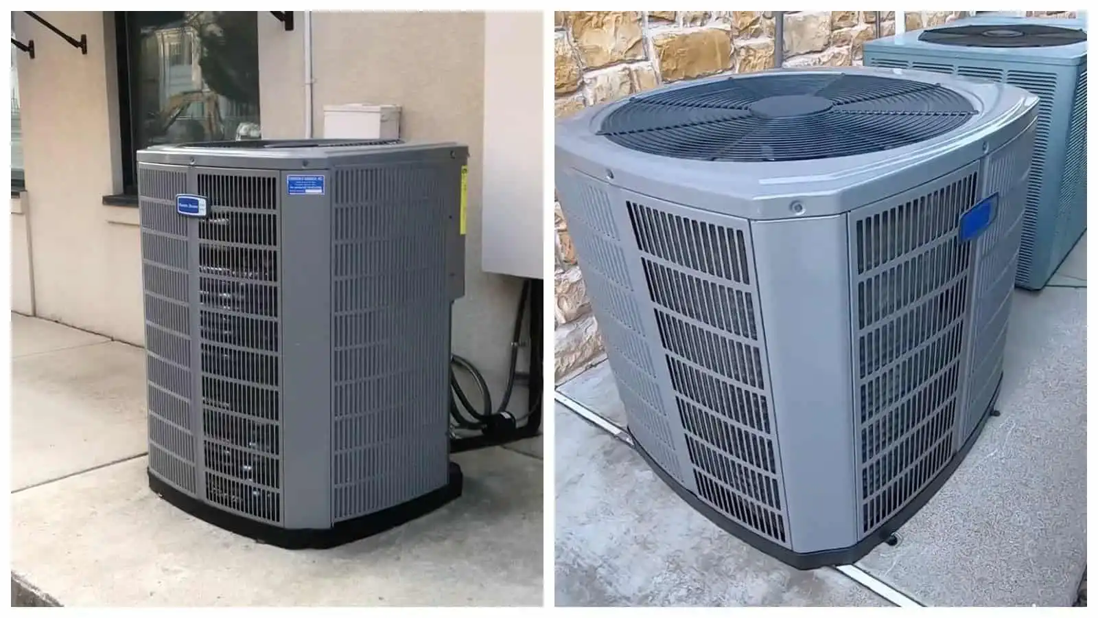 Outdoor heat pump units for residential cooling and heating.