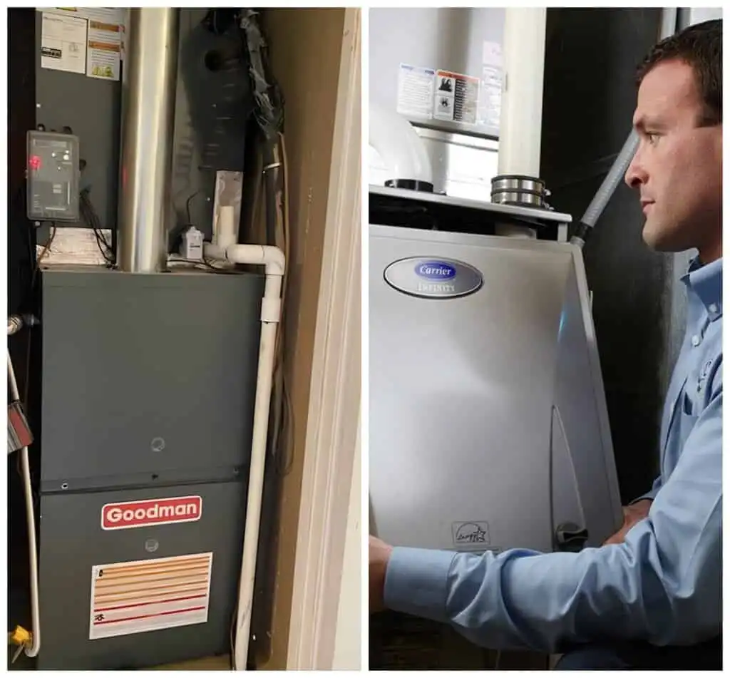 Furnace installation equipment in a utility closet.