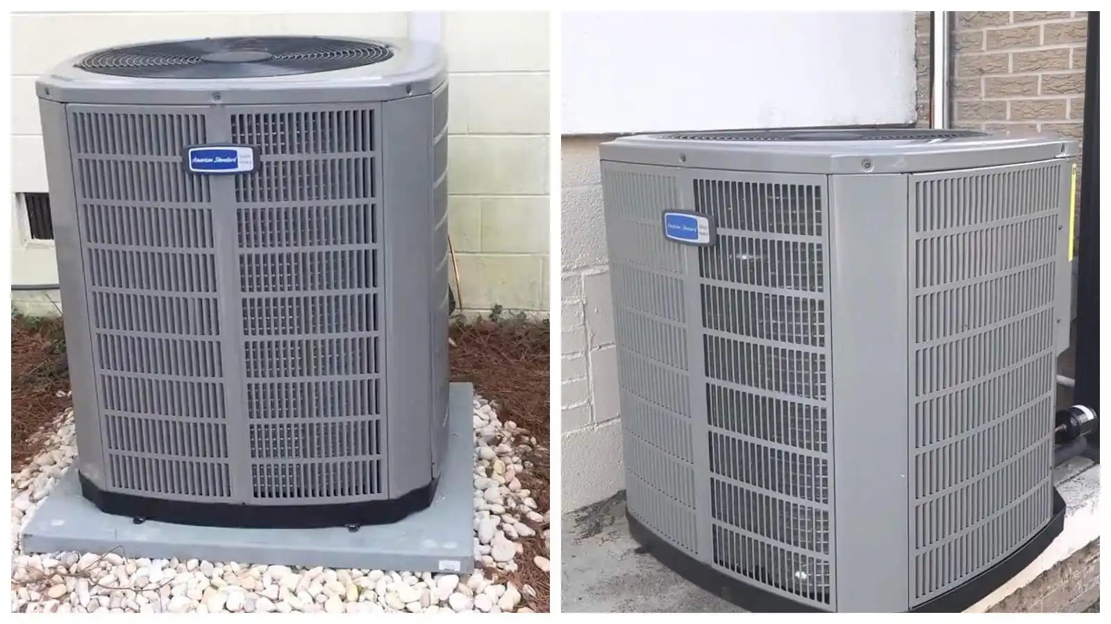 Outdoor heat pump units for residential HVAC systems.
